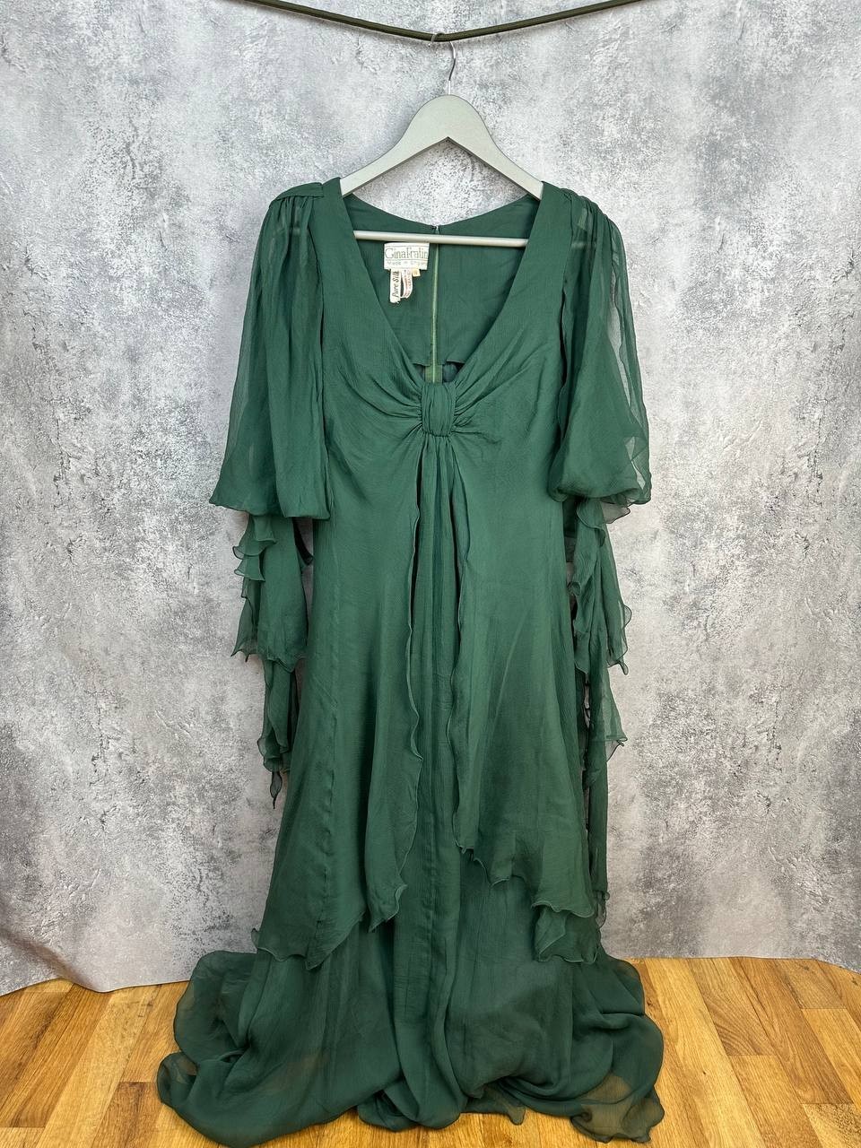 Gina Fratini Vintage 1970s Pure Silk Chiffon Draped Maxi Dress Size UK 10