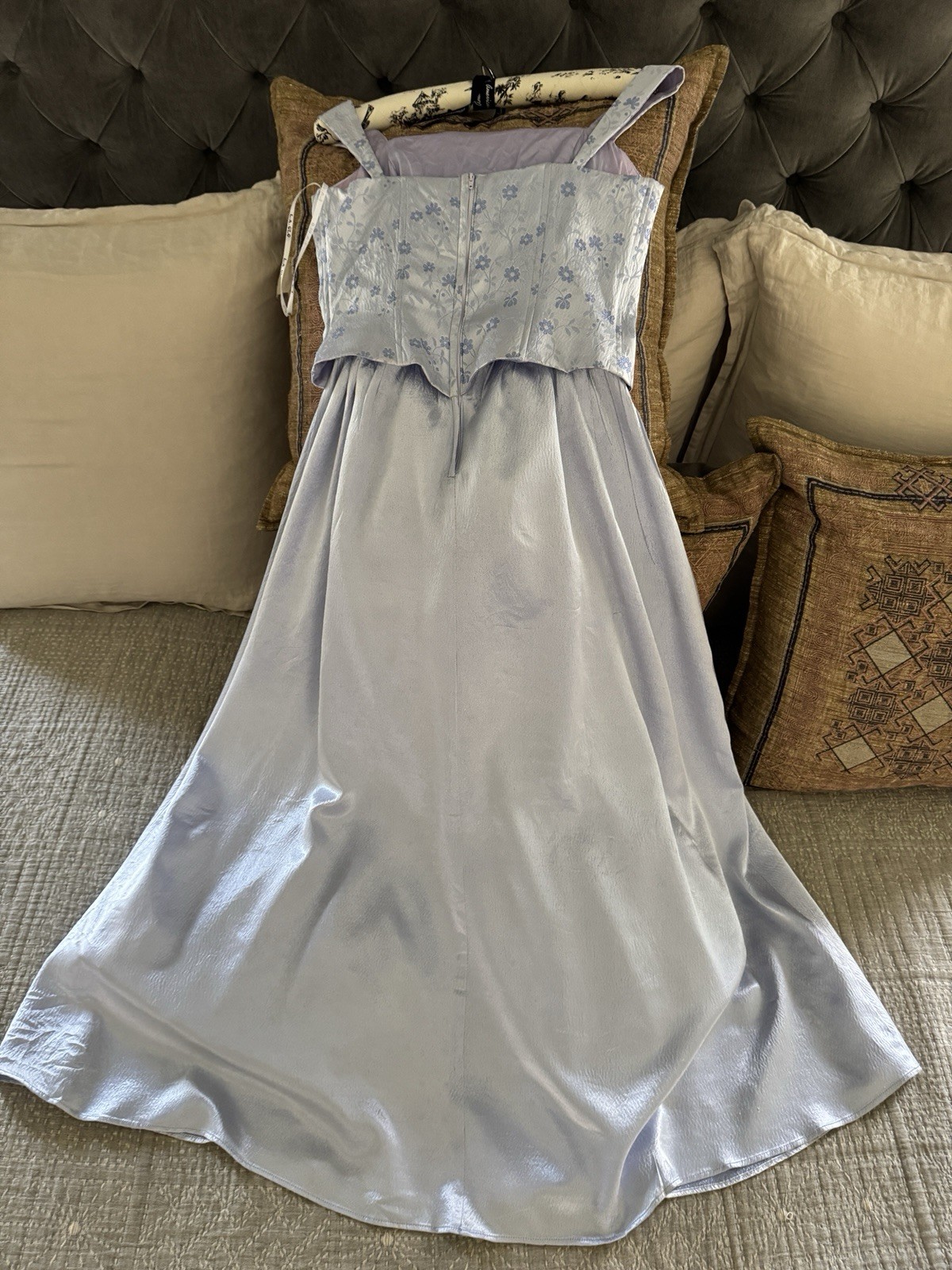Vintage L.A. Glo Sz 11/12 Prom Dress Blue Lavender Daisies Ball Gown USA Made