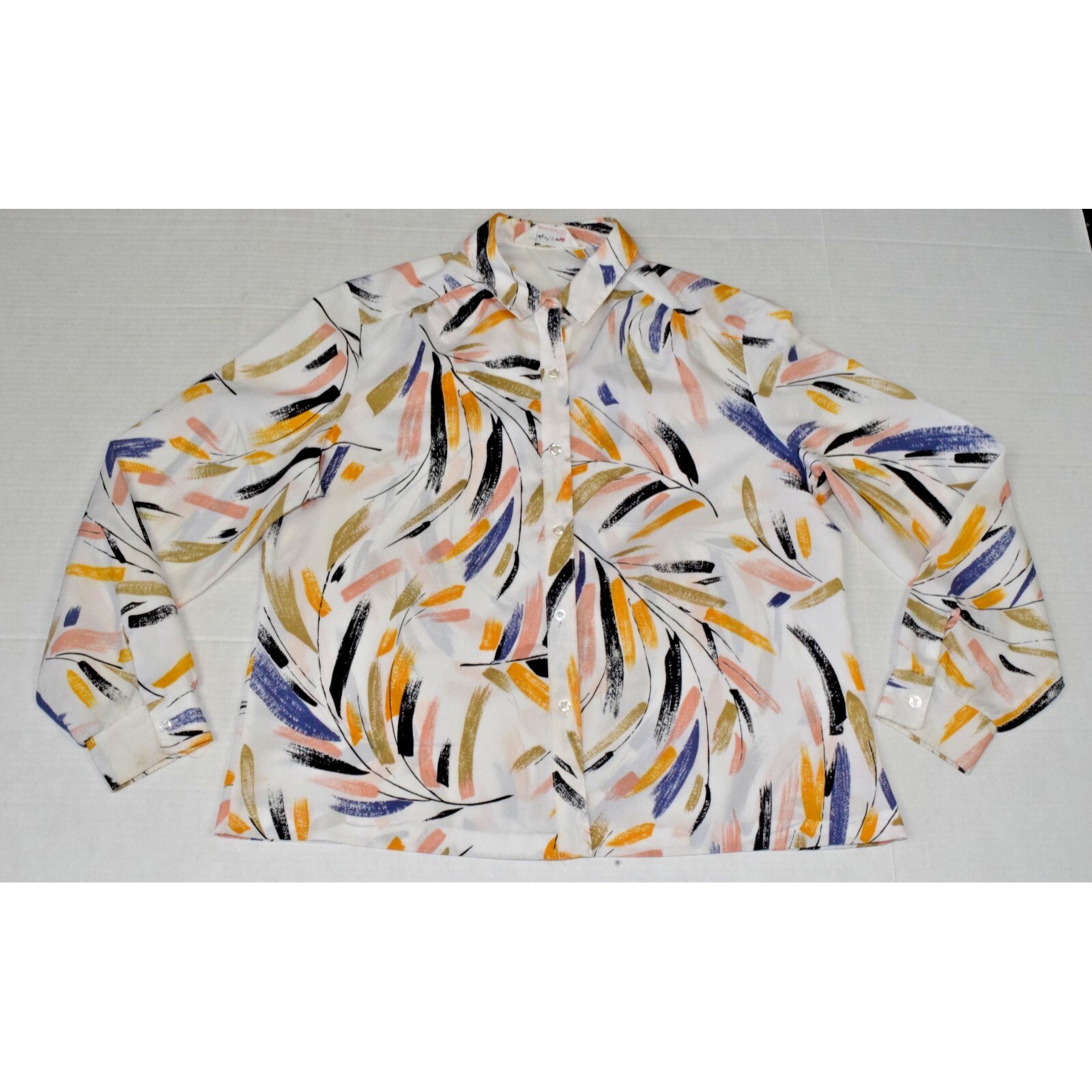 Vintage Top Lady Arrow Size L 70s Colorful Wispy Leaves Semi Sheer Thin