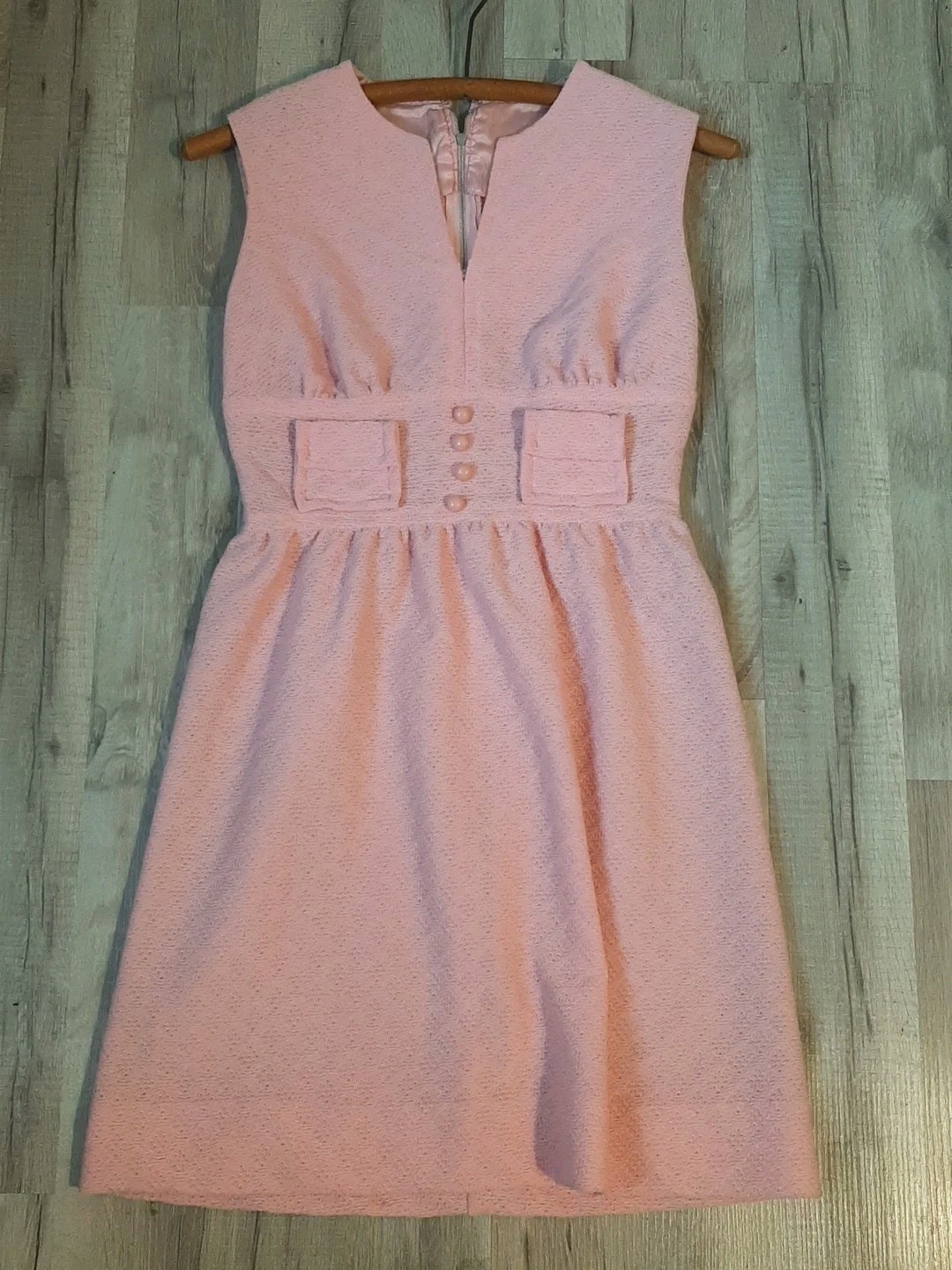 Vtg 60s70s Mod Gogo Mini Party Dress Pink Textured Sz9 Petite Carol Brent
