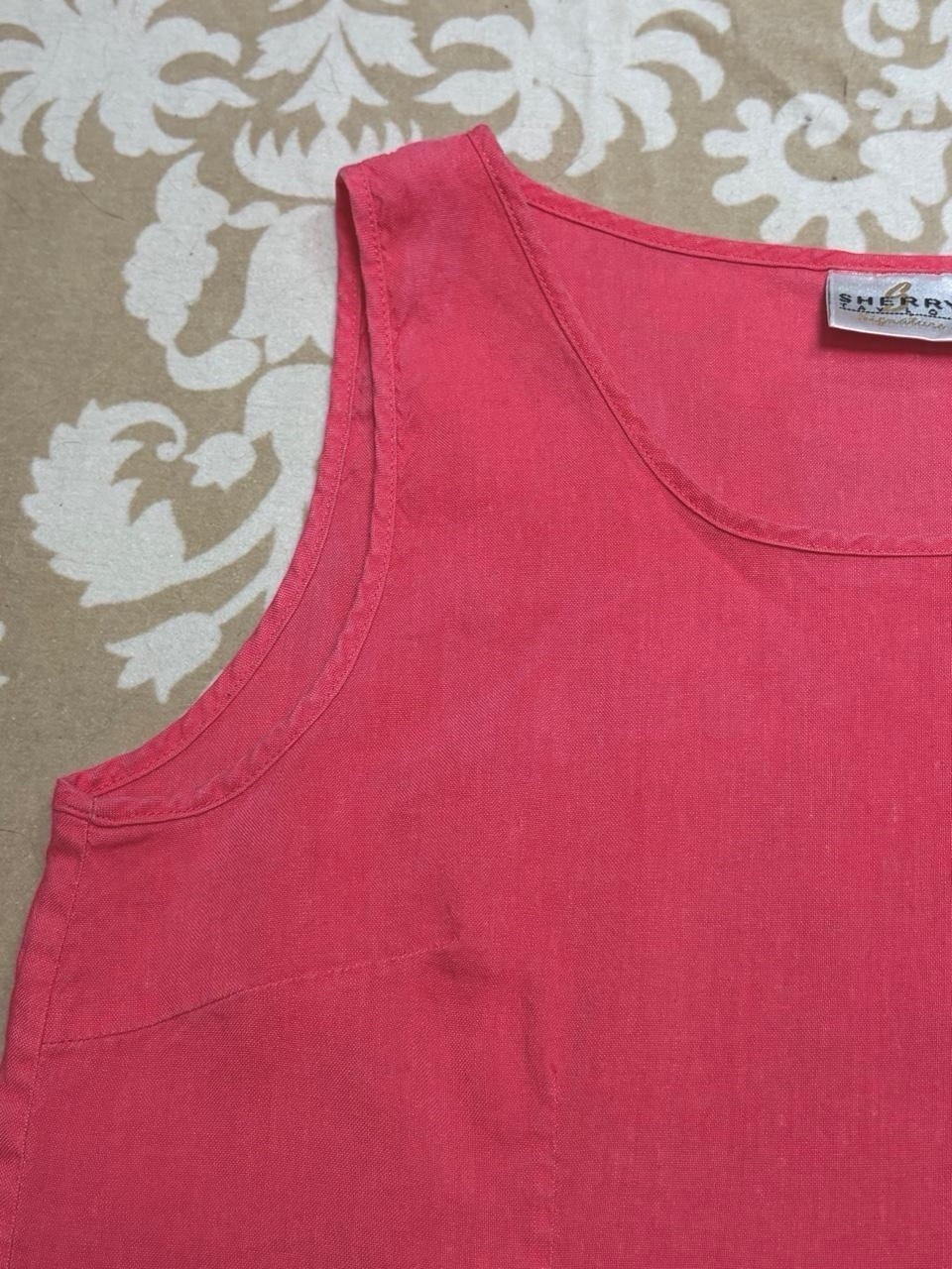 Vintage 90s Y2K Coral Pink Embroidered Scallop Hem Tank Top Shell Cottagecore S