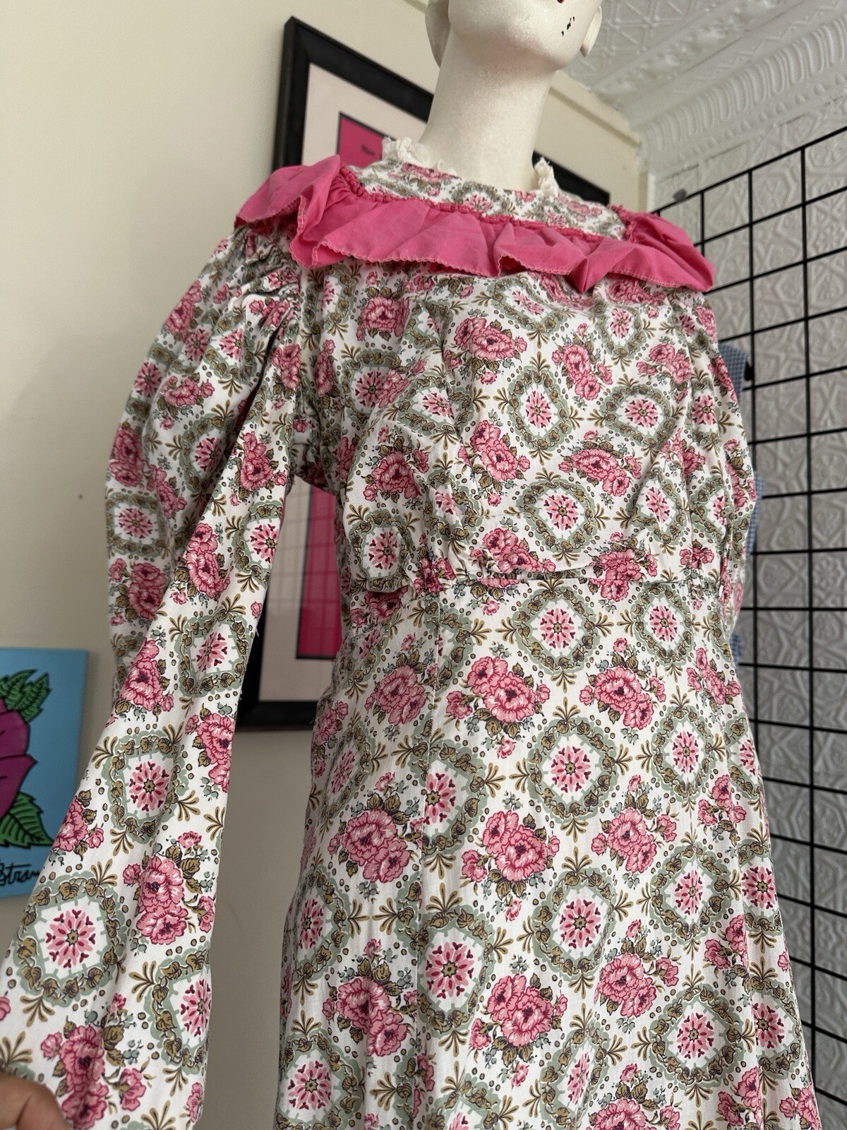 Vintage Theatrical Gown Dress-pink Floral Old World Victorian Style-prairie-M/L