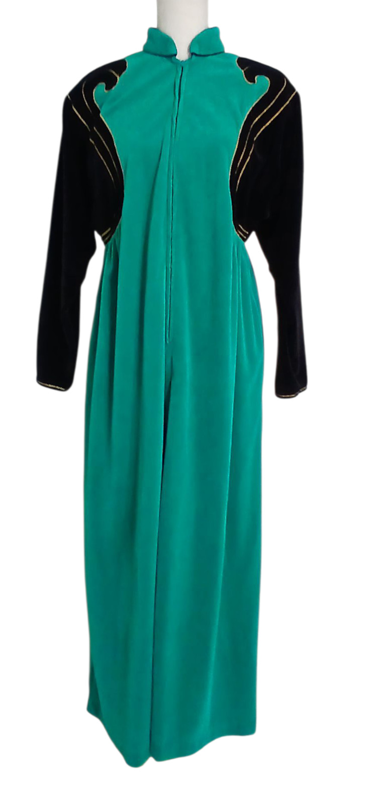 Vtg Bill Tice Turquoise Velvet Gold Robe Dress sz 10 Housewife