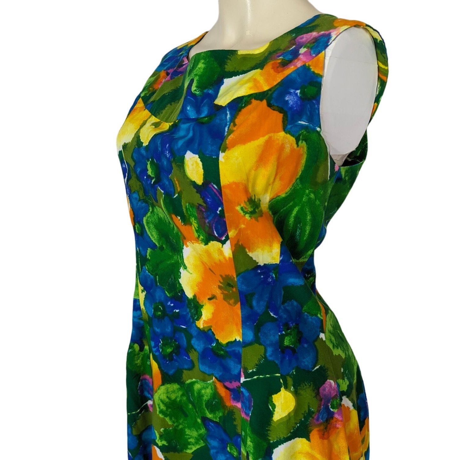 THE HOUSE of MUUMUUS sleeveless A-line Hawaiian colorful Floral Vintage dress L