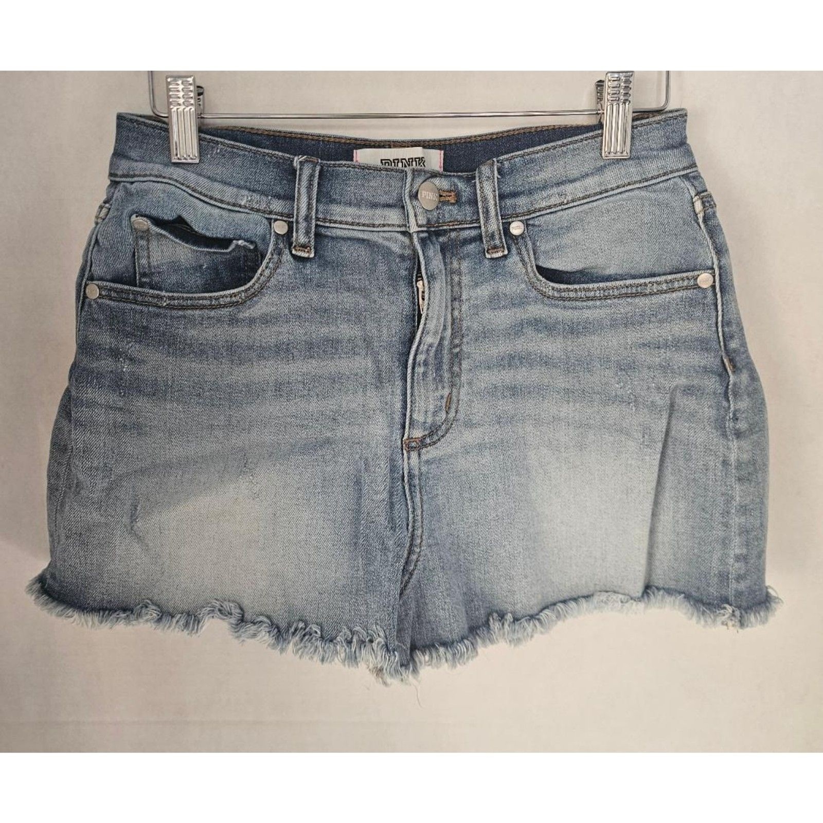 PINK Victoria’s Secret Denim Shorts High Rise Light Wash Cutoff Distressed 26
