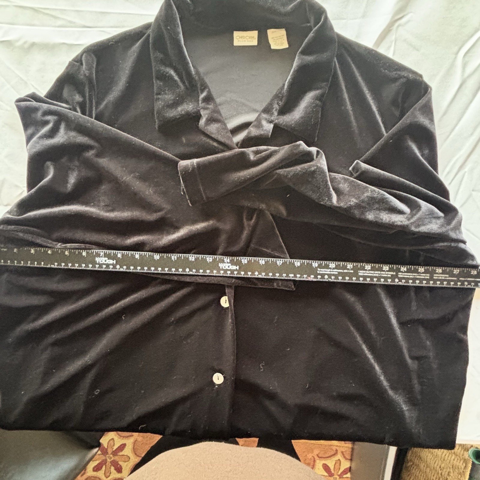 Vintage Cherokee Black Velvet Button Up Shirt Jacket Shacket 26W/28W USA Classic