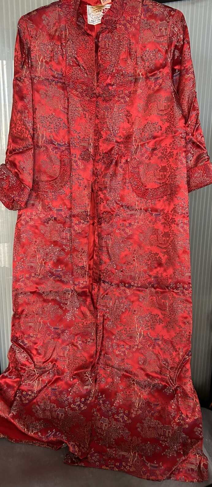 Vtg 50s Chinese Brocade Robe Shanghai Silk Satin Brocade House Coat MCM !SALE!
