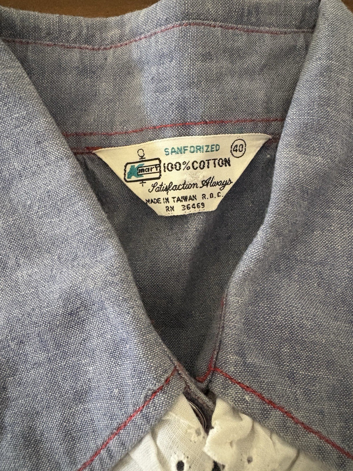 Vintage 1970s Denim Chambray Flower Butterfly “N” Taurus Shirt