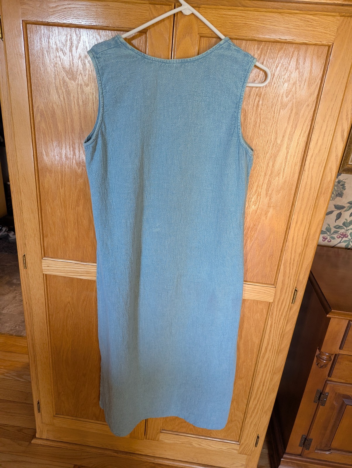 VINTAGE FOCUS MAXI SHIFT DRESS ARTISTIC FRONT WOMEN L BLUE