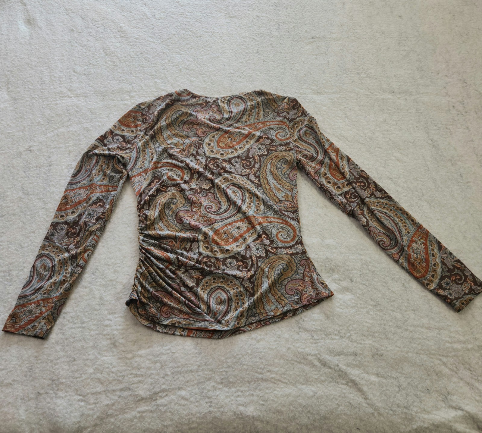 Vintage CARLISLE Paisley Fitted Shirt Women’s 12 Stretch Lightweight Ruched Top