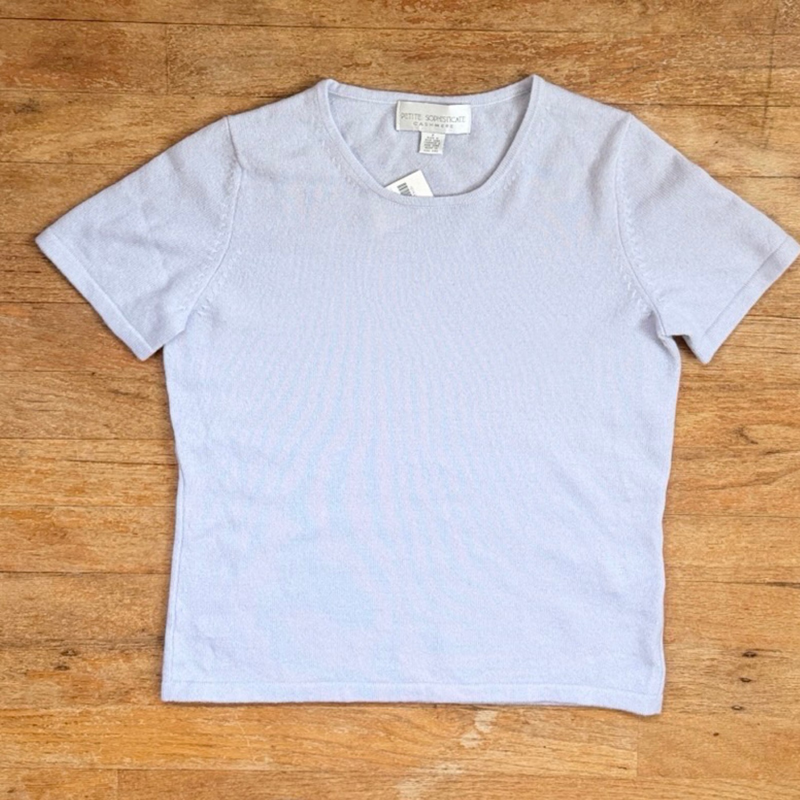 Vintage Periwinkle Cashmere Short Sleeve Sweater Size XS 90s Knit Top Classic