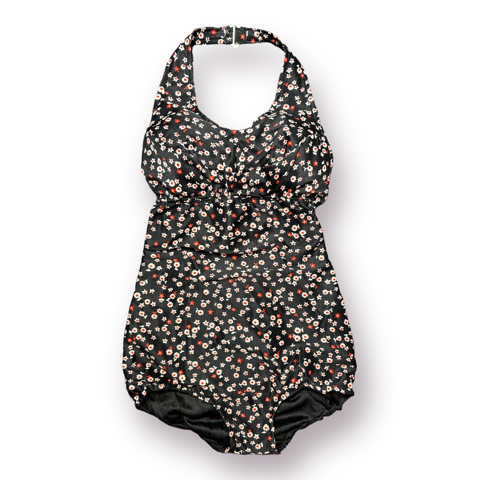 VTG 60s 50s Pinup One Piece Swimsuit Womens Floral Bombshell Halter Bullet S/M