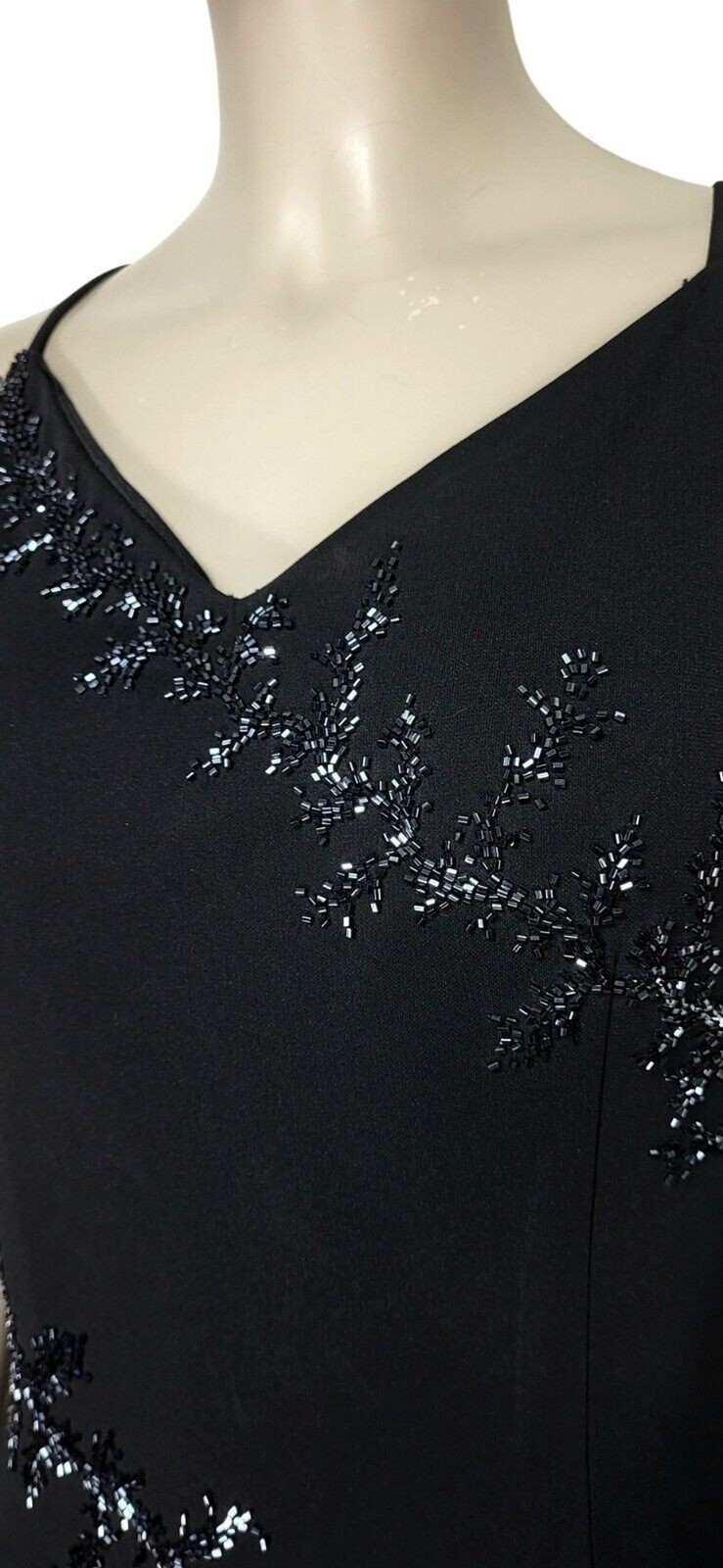 Vintage Y2K 90’s Dusk Sexy Side Slit Black Beaded Cocktail Party Maxi Dress Sz 4