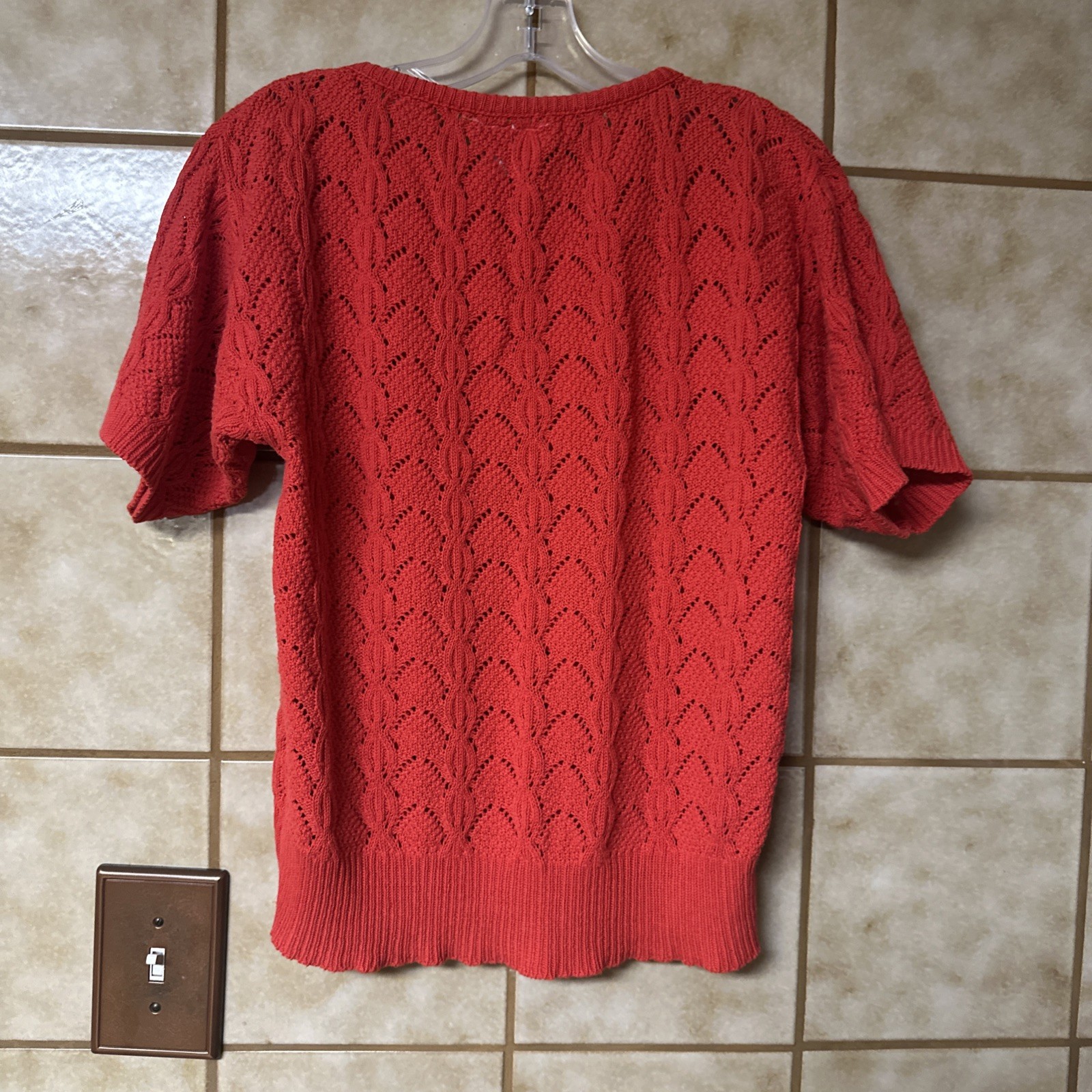 Vintage Alicia Petite Short Sleeve Strawberry Red Cotton Knit Sweater, Sz Sm