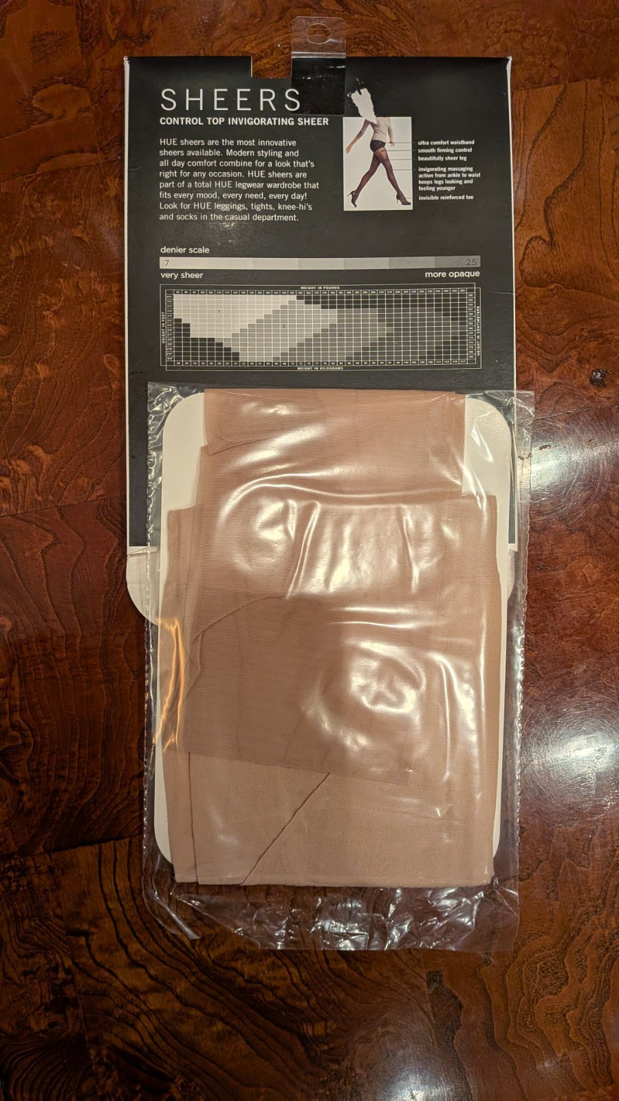 HUE Invigorating Sheers Control Top Pantyhose Natural Size 2 Up To 6′ & 185 Lbs.