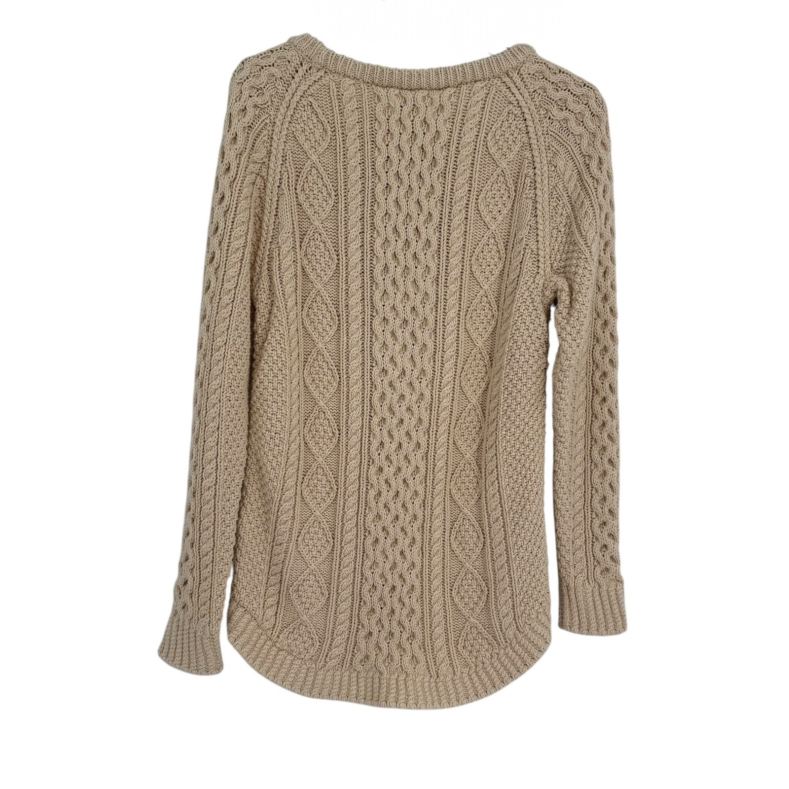 LL Bean Signature Cotton Fisherman Sweater Women’s Size Small Cream Pullover