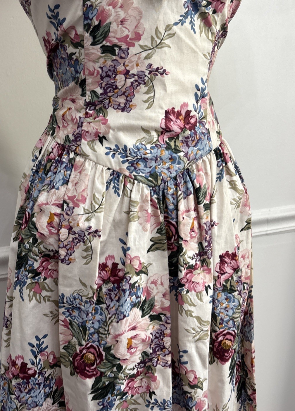 Coquette Romantic Vintage 80s90s Ivory Floral Fairycore Dress 10 Midi Party USA