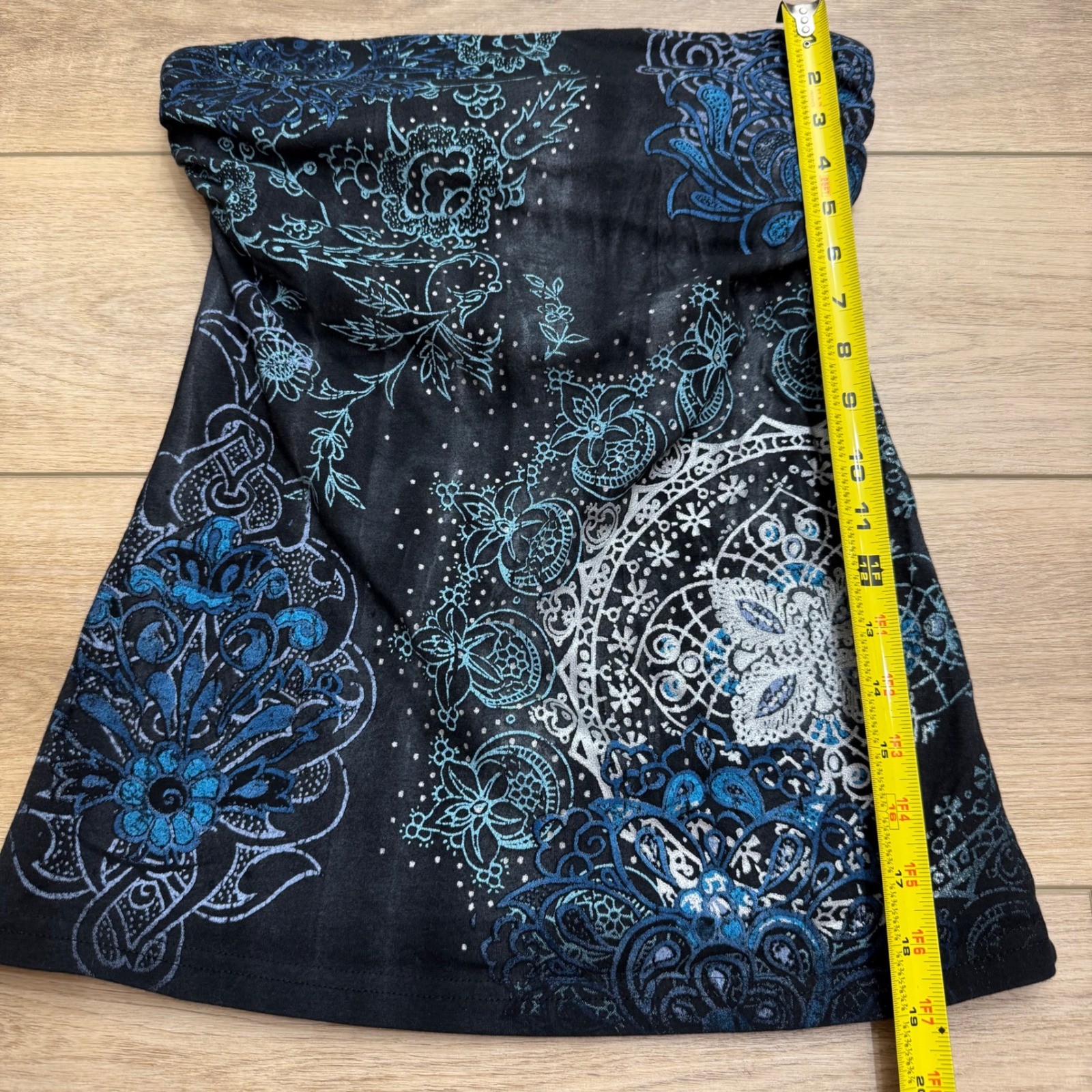 Vintage Fang Y2K Grunge Whimsigoth Mandala Tube Top Built In Bra Black Blue