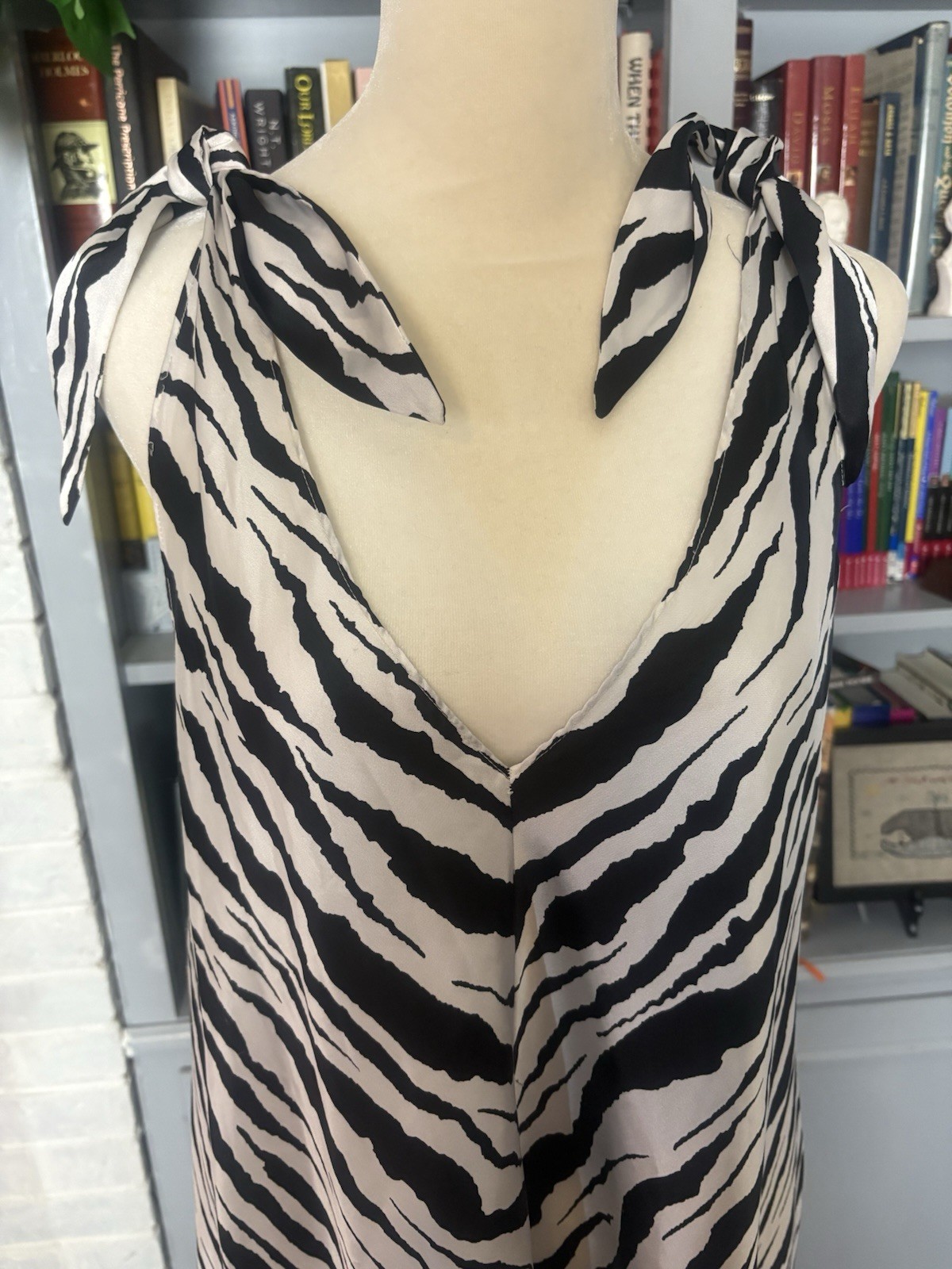 Vintage 1980s Bob Mackie Black & White Tiger Print Slip Dress Size Small