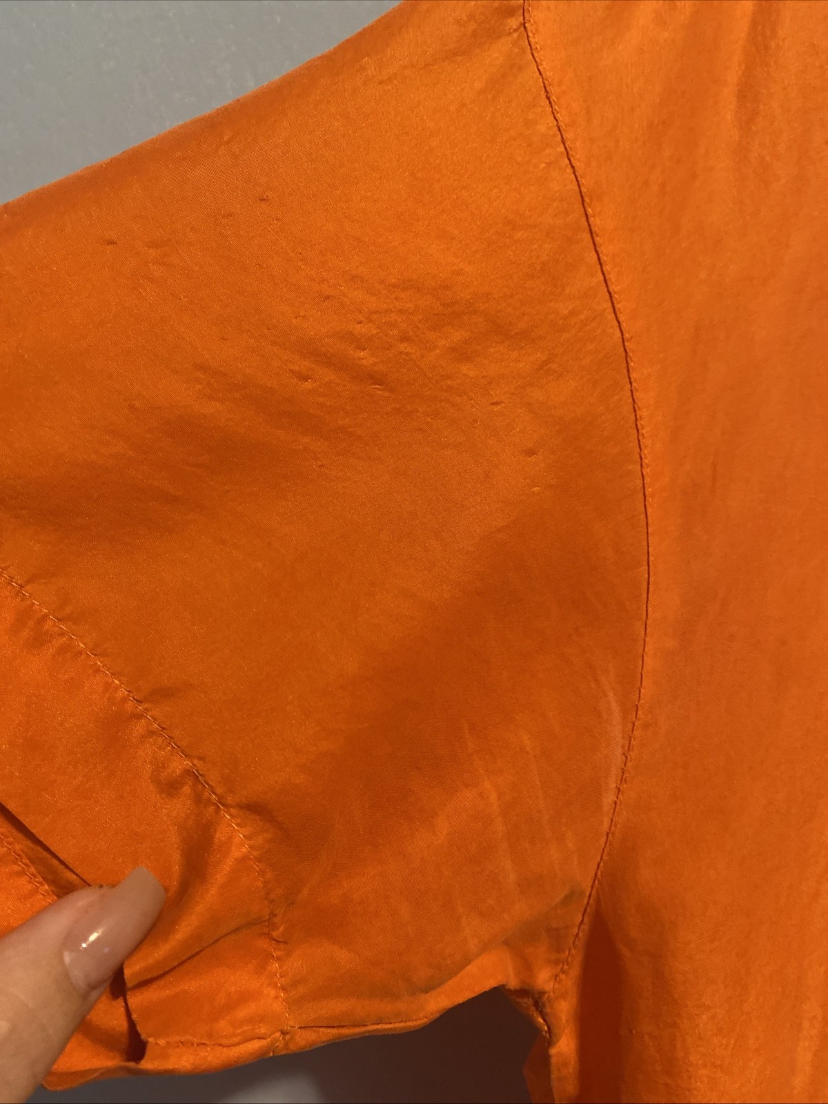 Vtg 100% Silk Blouse Orange Compagnie Internationale Express Boxy Button Up XS