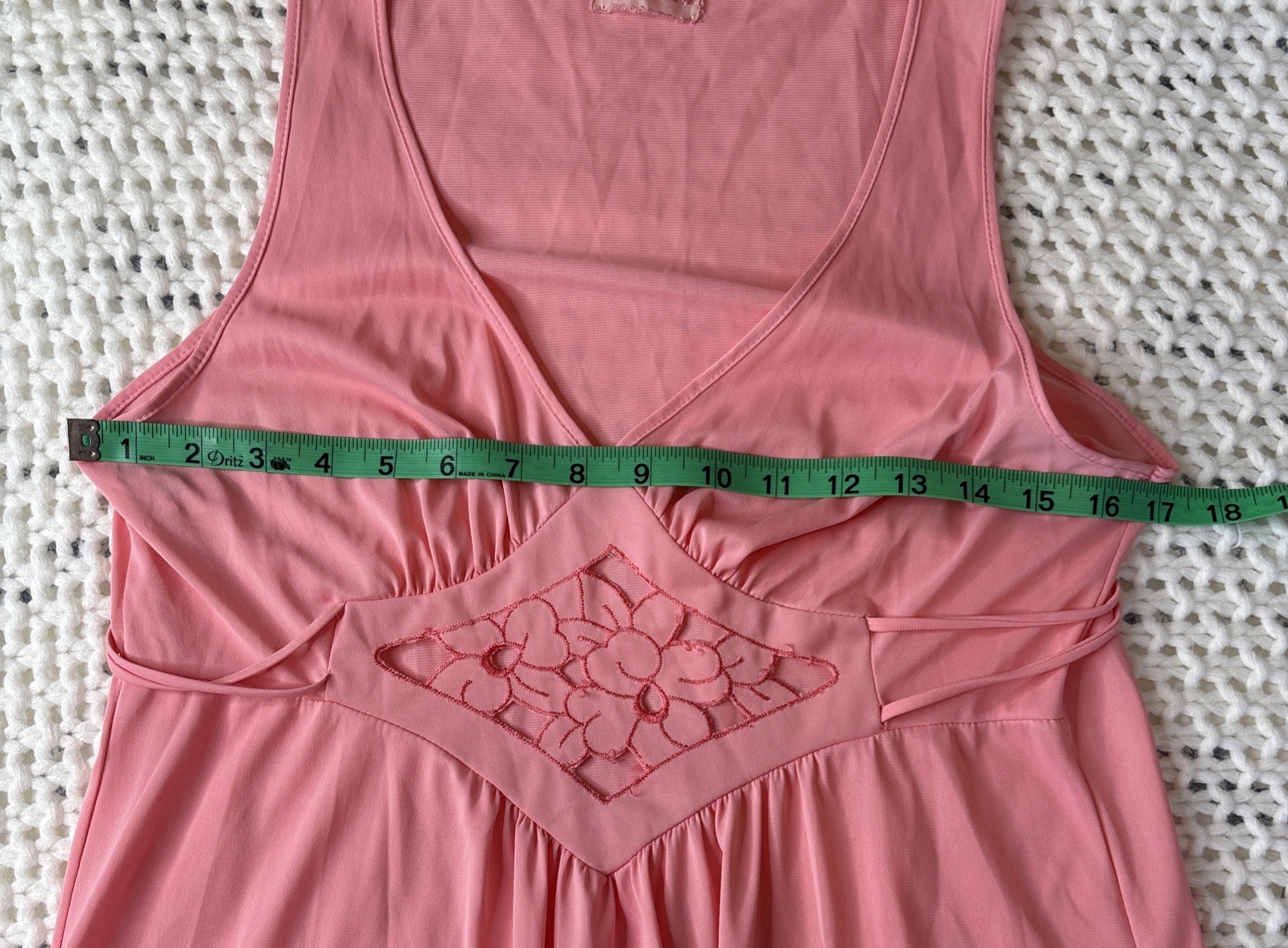 Vintage Avian Nylon Maxi Nightgown, Embroidered Cut Out, Pink, V Neck, Size S