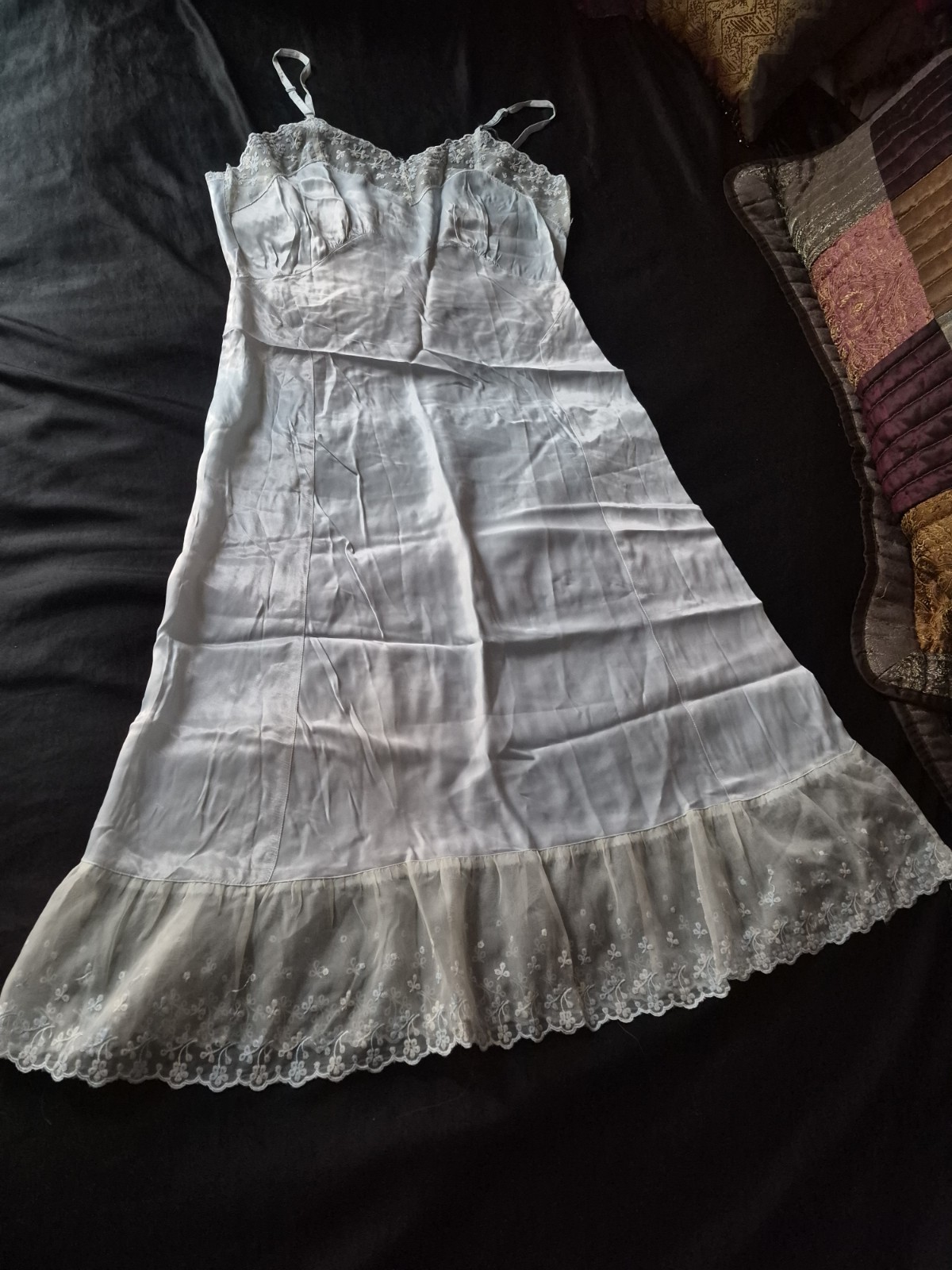 Vintage Blue Rayon Satin MISS SWANK Full Slip 36 Ex.