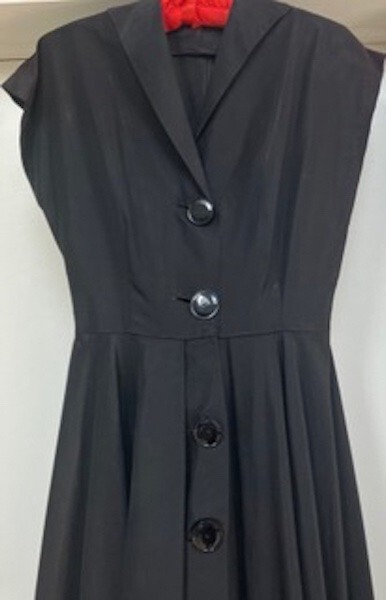 Rare Vintage Black Satin/Rayon Sleeveless Dress With Large Skirt. Size S
