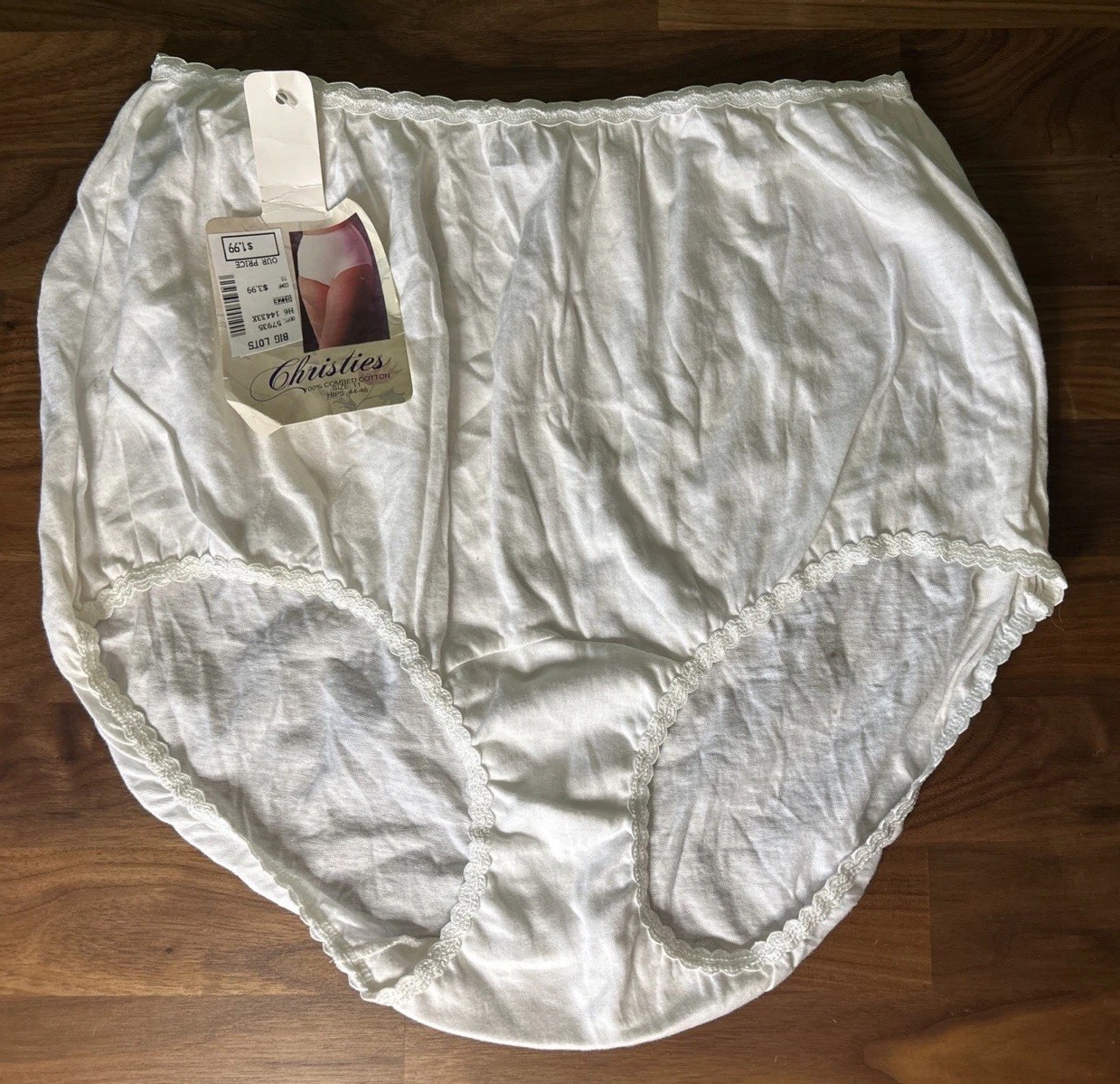 Vtg High Waist Combed Cotton Brief Panties Christie NWT White Size 11 44-46” Hip