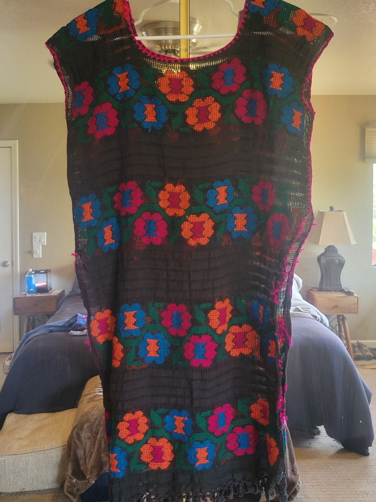 VINTAGE 1970S STYLE SHEER KNIT TUNIC MINI DRESS Size SM/M FESTIVAL BOHO Hippie