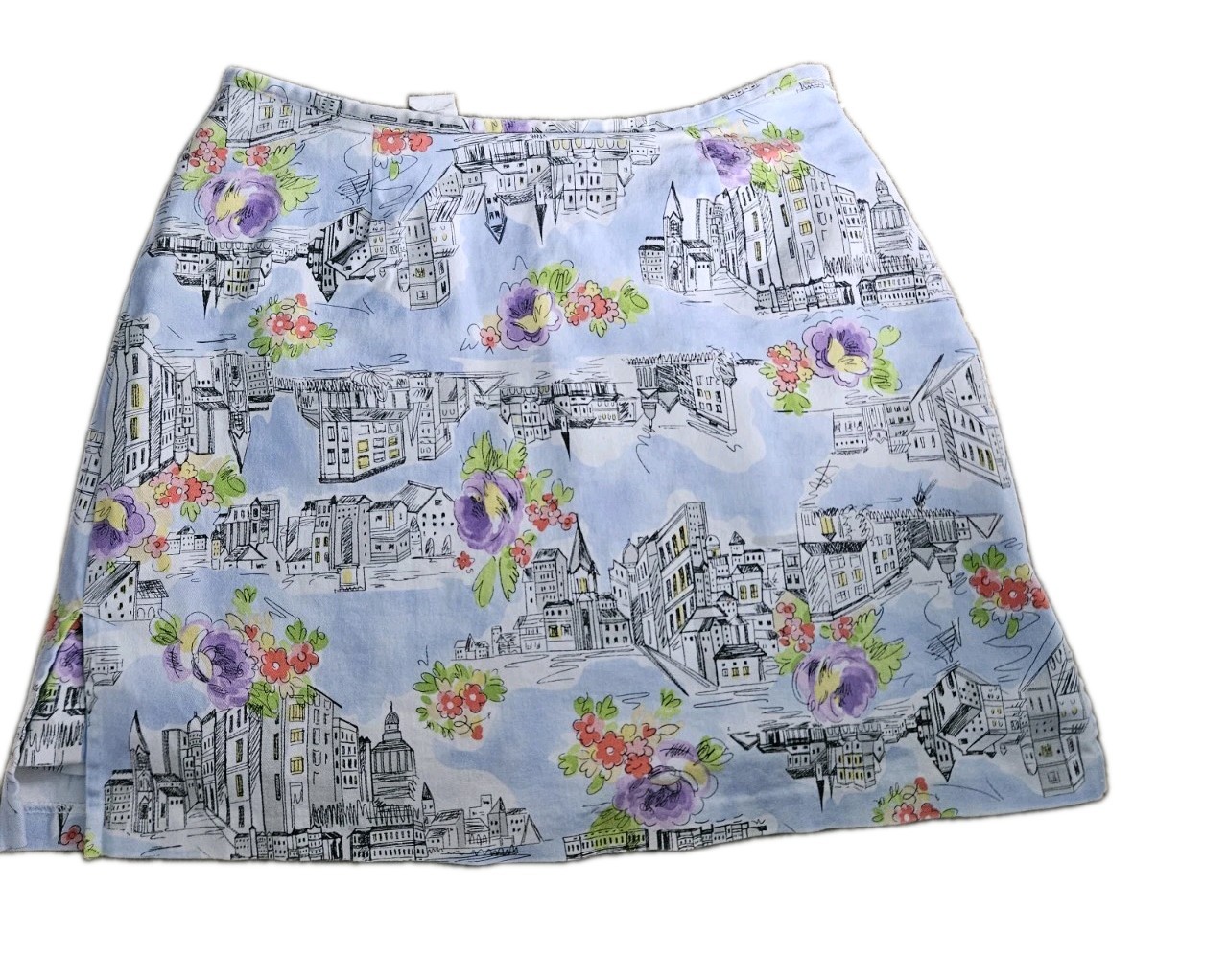 Vintage Briggs New York Cotton Skirt Skort Cityscape and Florals Size 8 Short