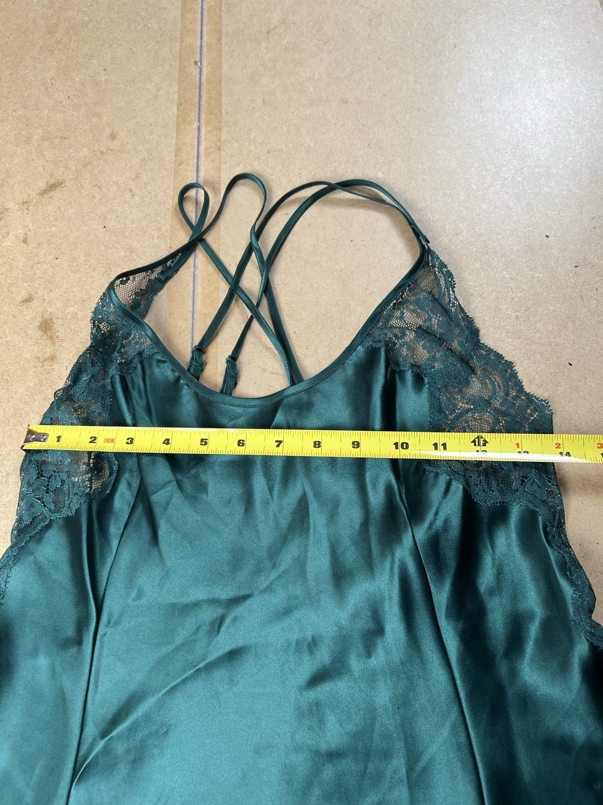 Victoria’s Secret Chemise Womens M Green Satin Lace Trim Nightgown Lingerie