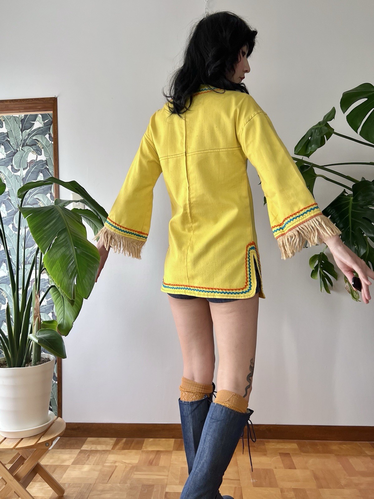 VTG 60s 70s Trivia By Charm Of Hollywood MOD Hippie Fringe Cotton Tunic XS/S
