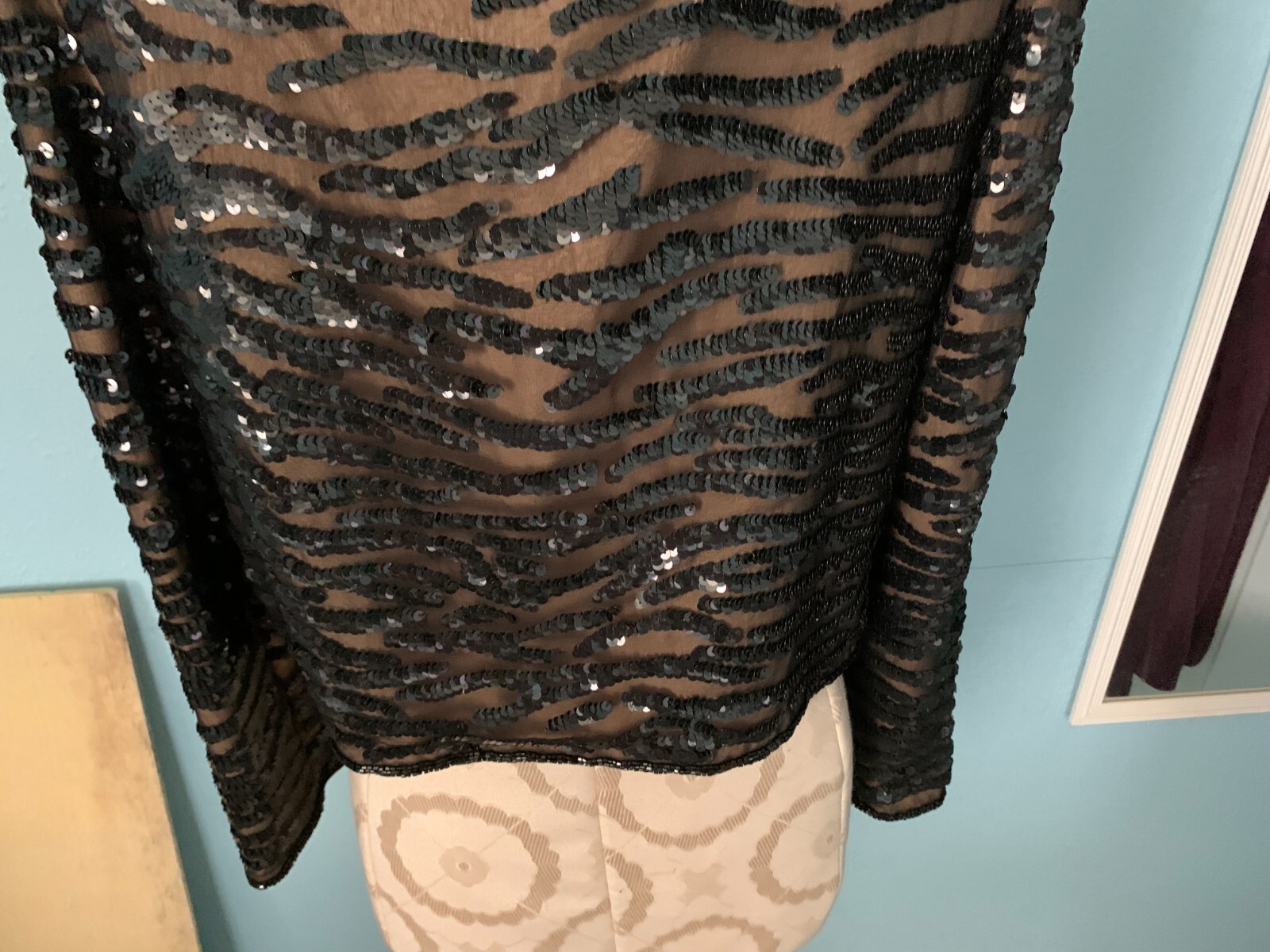 VTG ANDRETTA DONATELLO Jacket Black Sequin Gold Lined Long Sleeve Women’s Top XS