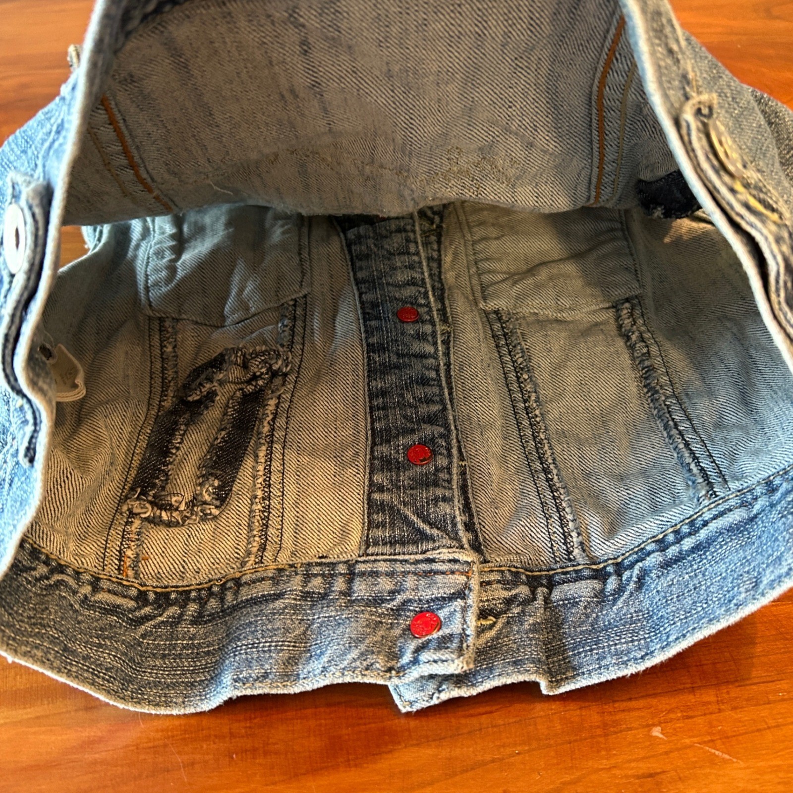 Ecko Red Denim Vest Womens M Blue Distressed Graffiti Y2K VTG Streetwear Hip Hop