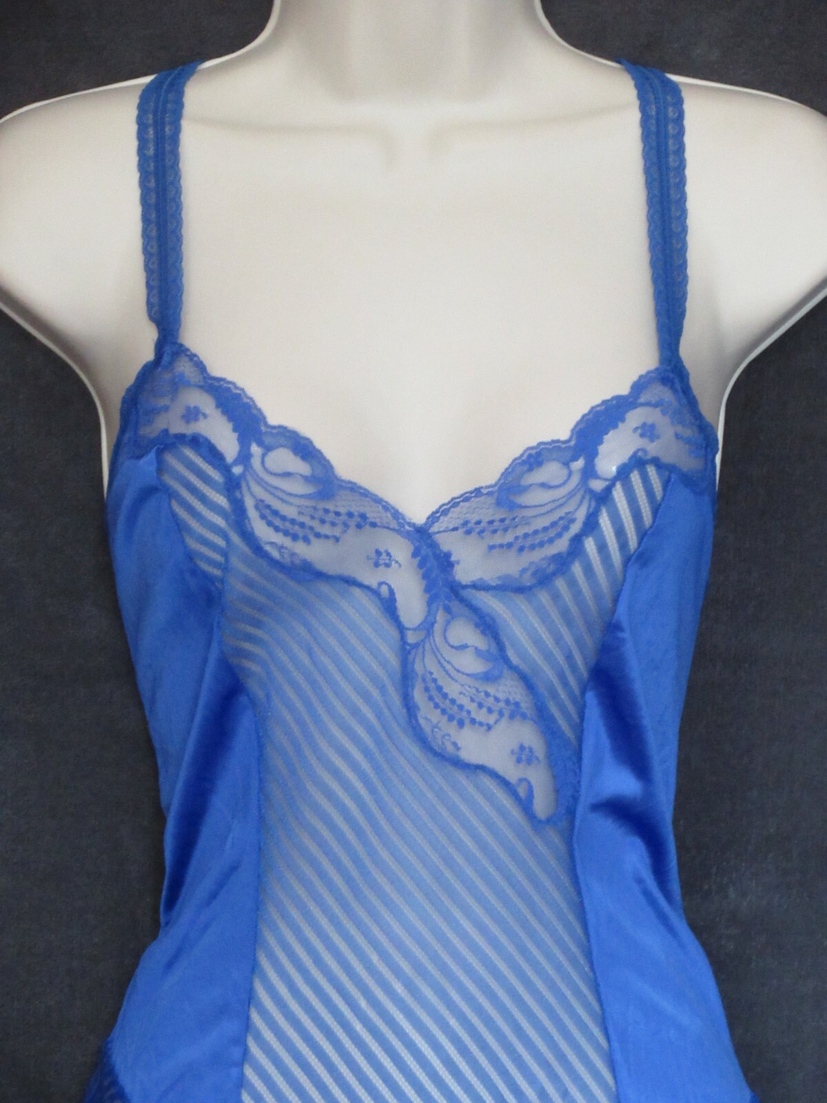Vintage Bestform Blue Nylon Poly Lace Sexy Sheer Flutter Ruffle Teddy Lingerie M