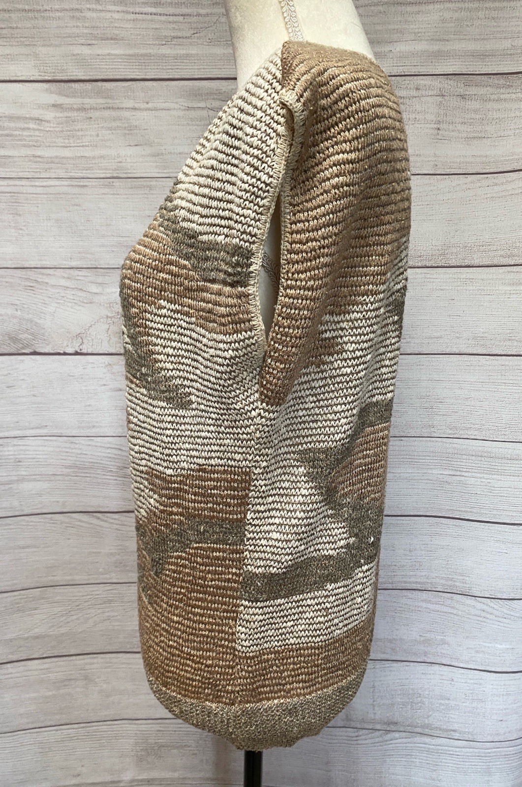 Beldoch Popper Brown Knit Sleeveless Pullover Sweater Vest 70s Elastic Waist