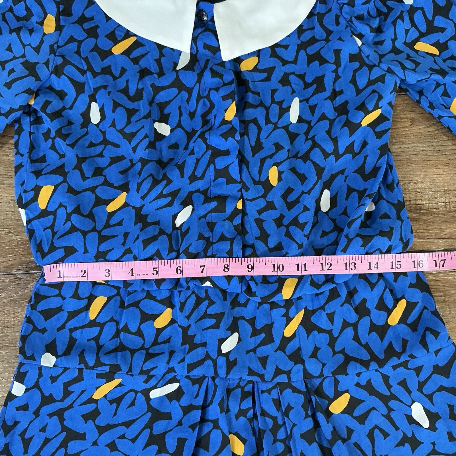 80s VTG Dawn Joy Fashions Dress Sz M Blue Abstract Print Peter Pan Collar 401014
