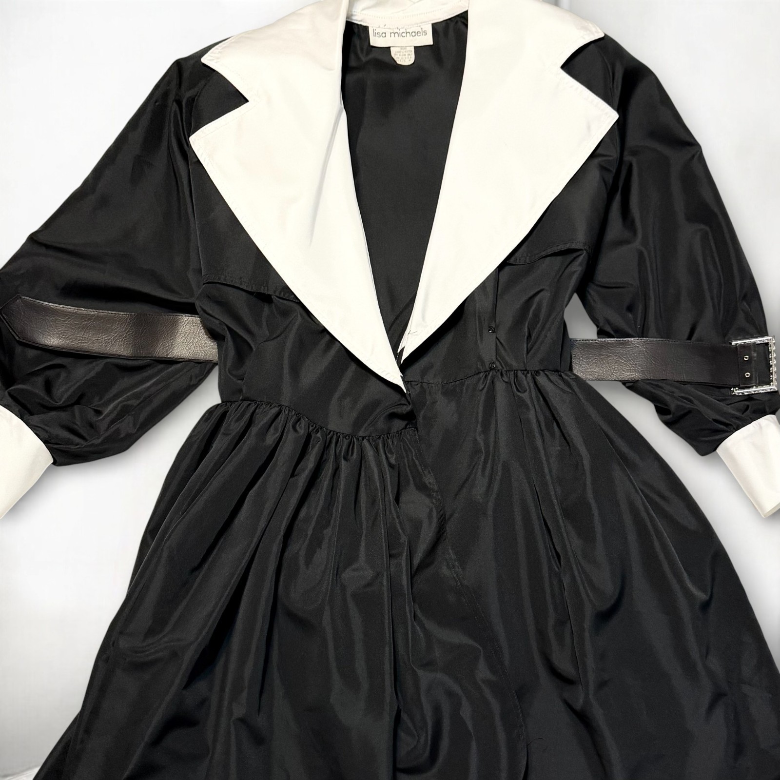 Vintage 80s Lisa Michaels Black White Formal Dress Rhinestone Belt Tulle Size 4