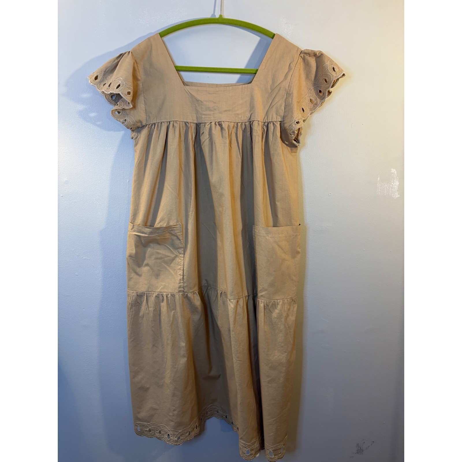 VTG Sweet Lady Garments Beige Cotton House Dress XL Muumuu Mumu Pockets