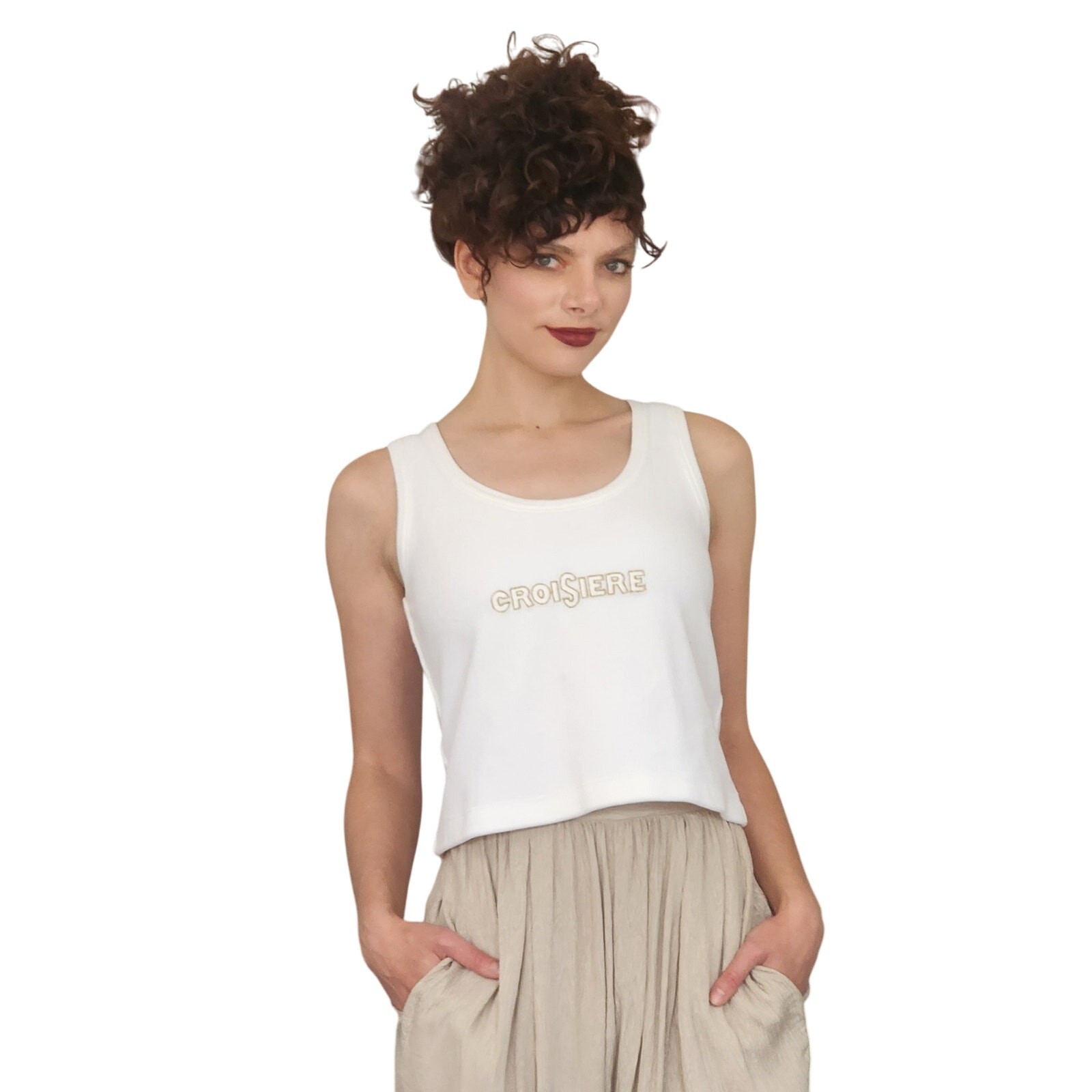 Vintage Sonia Rykiel Top CROISIERE Cropped White Tank