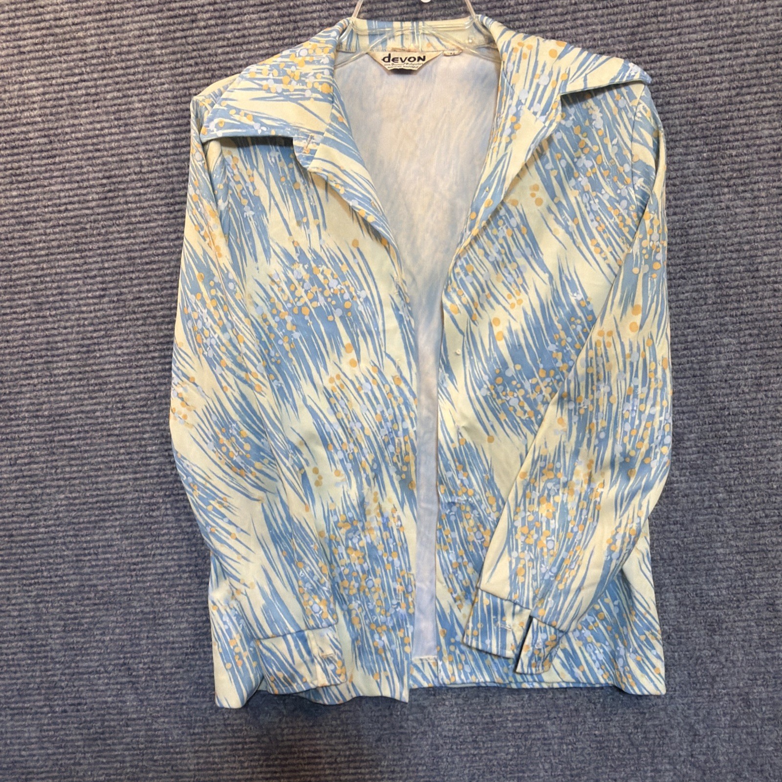 Devon Vtg 70s Polyester Top Size M Floral Blouse Collared Long Sleeves Button