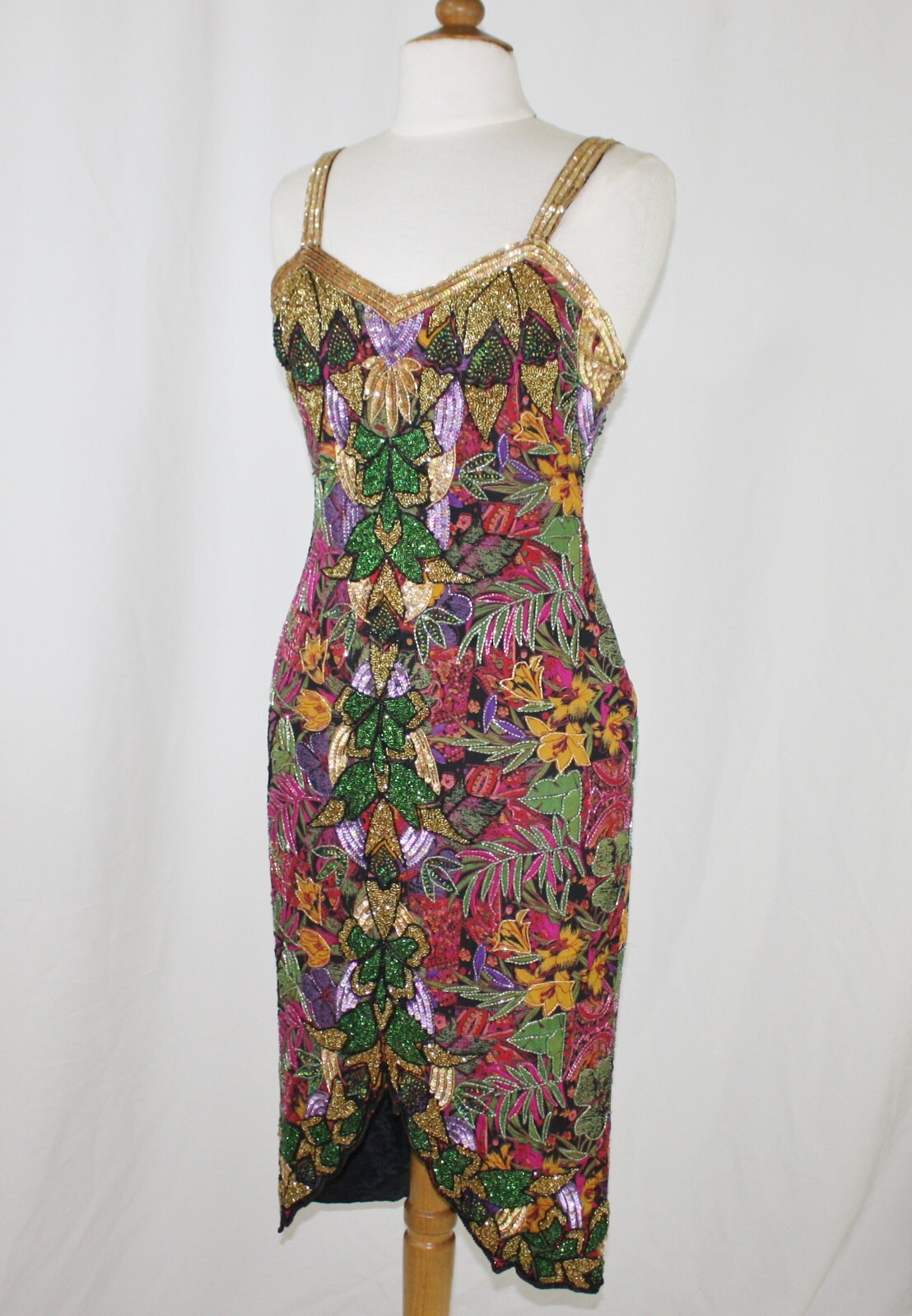 Jasdee Vintage Dress Hand Work Bead & Sequins & Hand Print On Silk Style 5005L