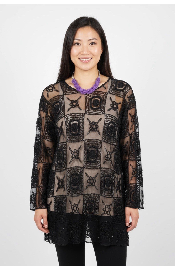 Vintage BELLDINI Mesh Beaded Crocheted Sheer Top Mini Dress M