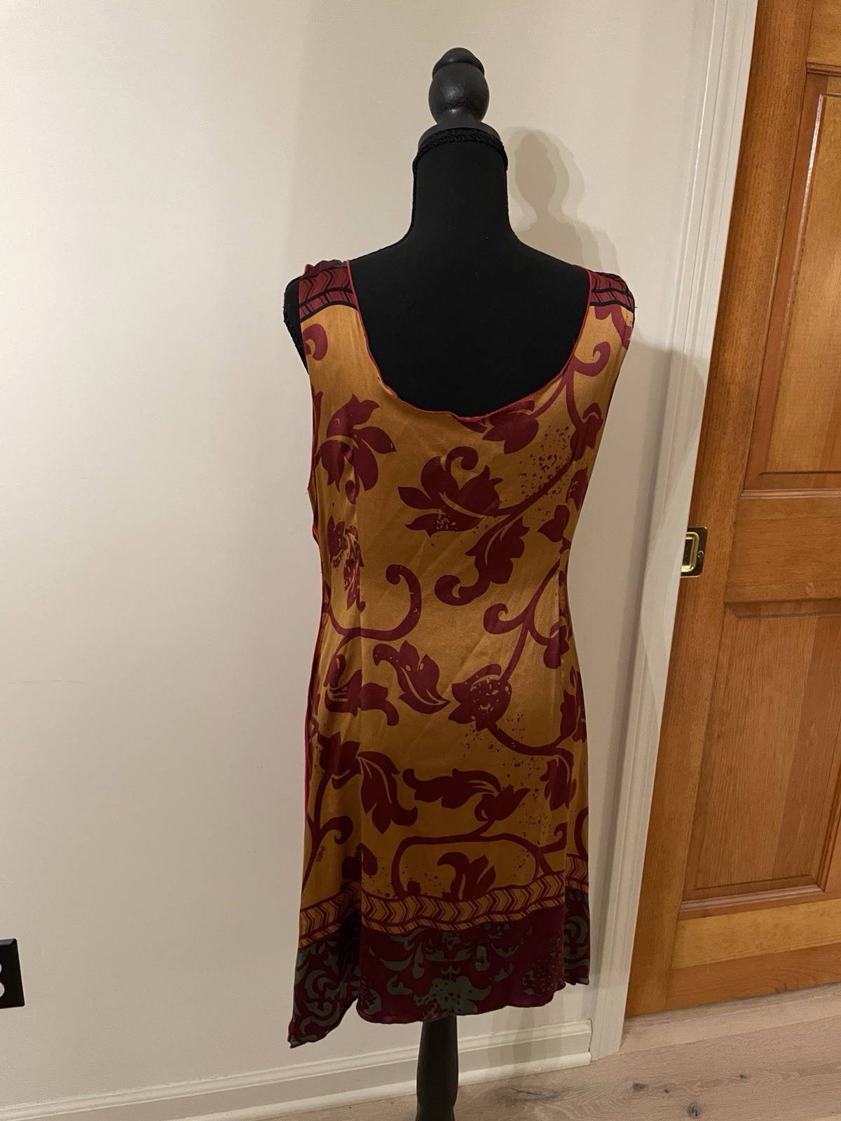 Vintage Beaded Dress Silk Blend Red Mixed Media Rare Deadstock Boho Beads, L
