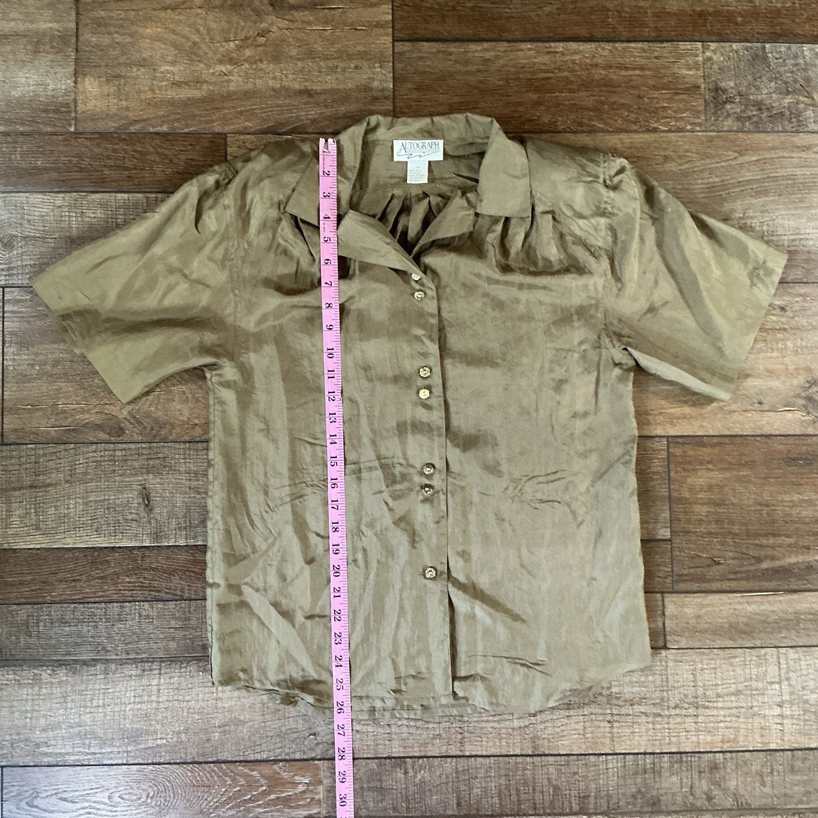80s VINTAGE Autograph American Clothing Womens M 100% Silk Olive Blouse #53E