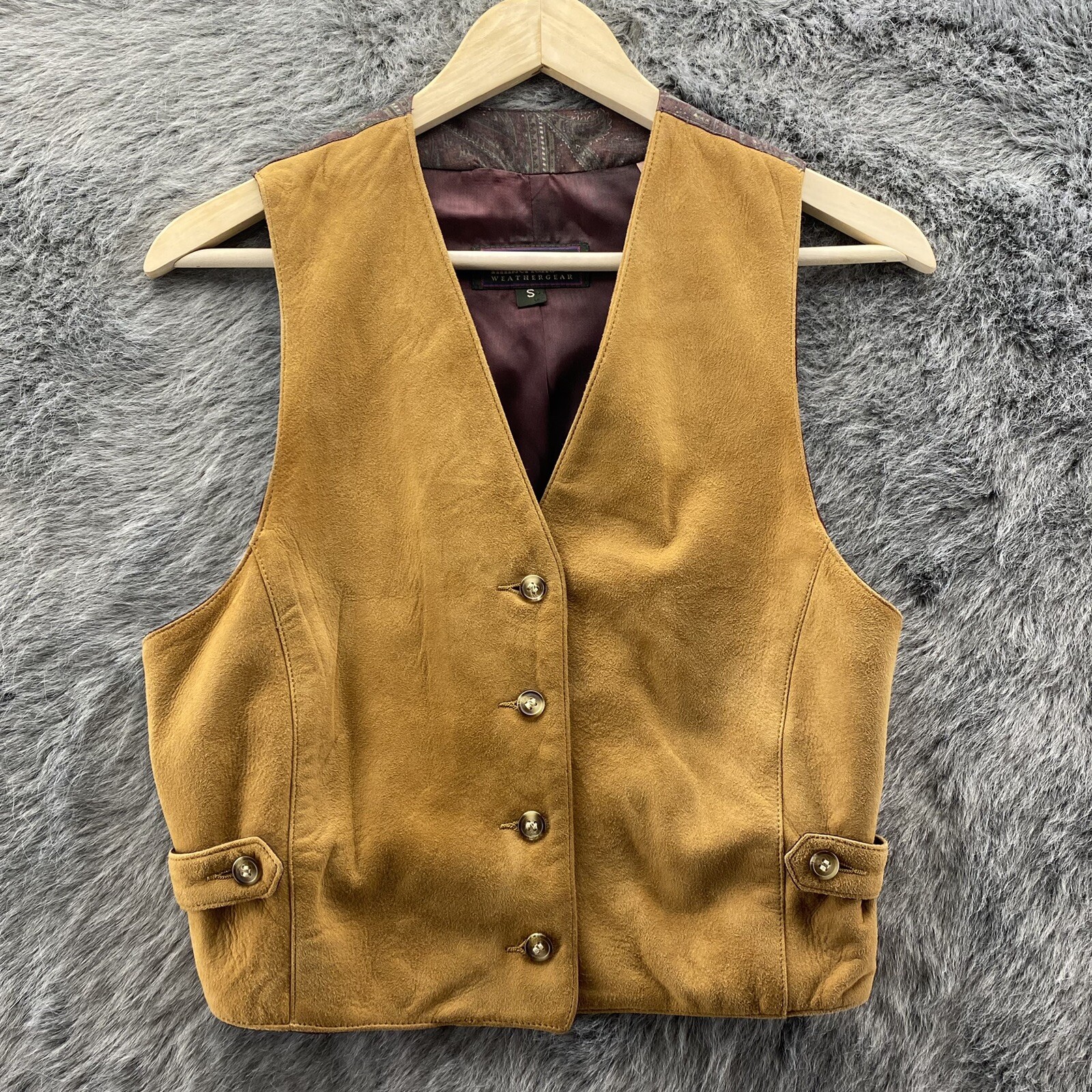 Timberland Tan Lambskin Leather Vest Weather Gear Paisley VTG Western Womens S