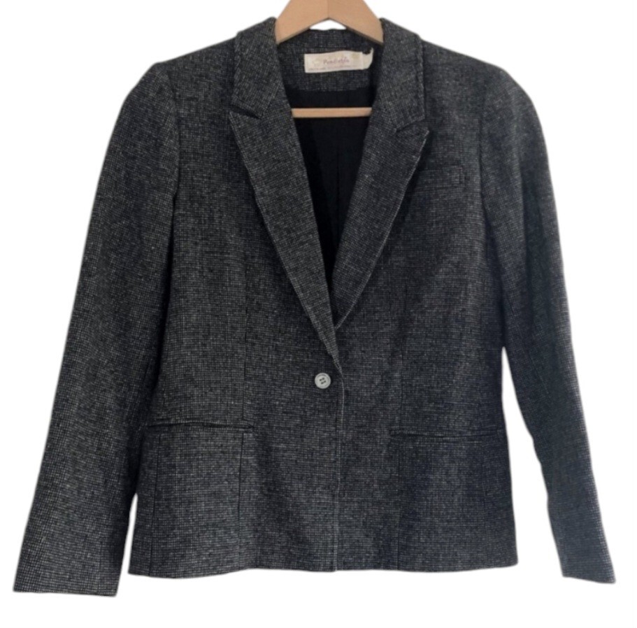 Vintage Pendleton Womens 10 Blazer 100% Virgin Wool Black White Button Made USA