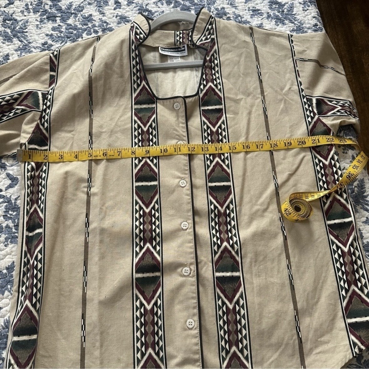 Vtg Panhandle Slim Aztec Shirt Tan & Brown Rare Scoop Neck Western Cosplay Sz M