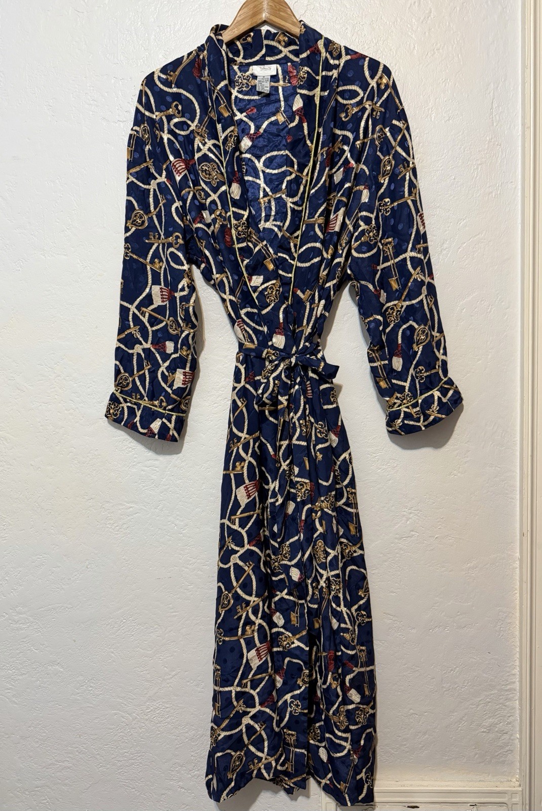 VTG Talbots Intimates Robe Medium Navy Blue Nautical Robe Coastal Grandmother