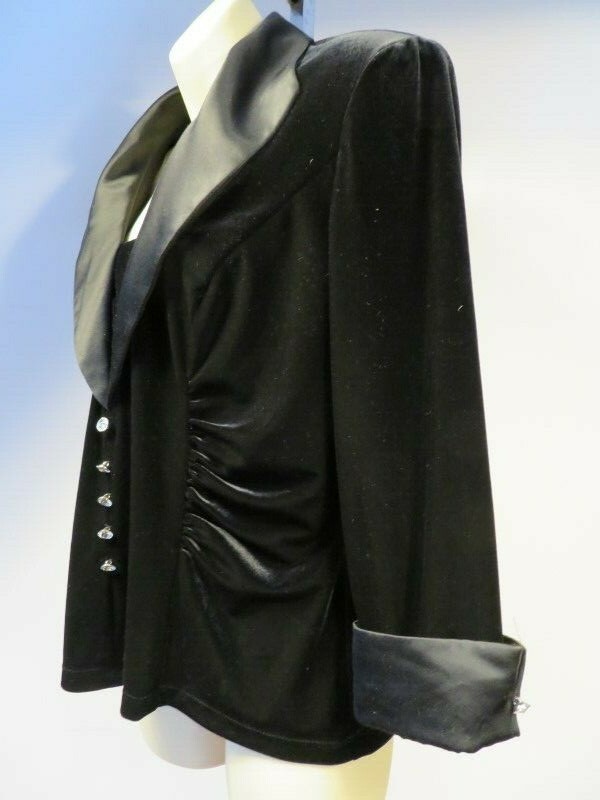 Vintage JR Nites Black Office Velvet Suit Jacket Blouse Top Work Career Goth 12